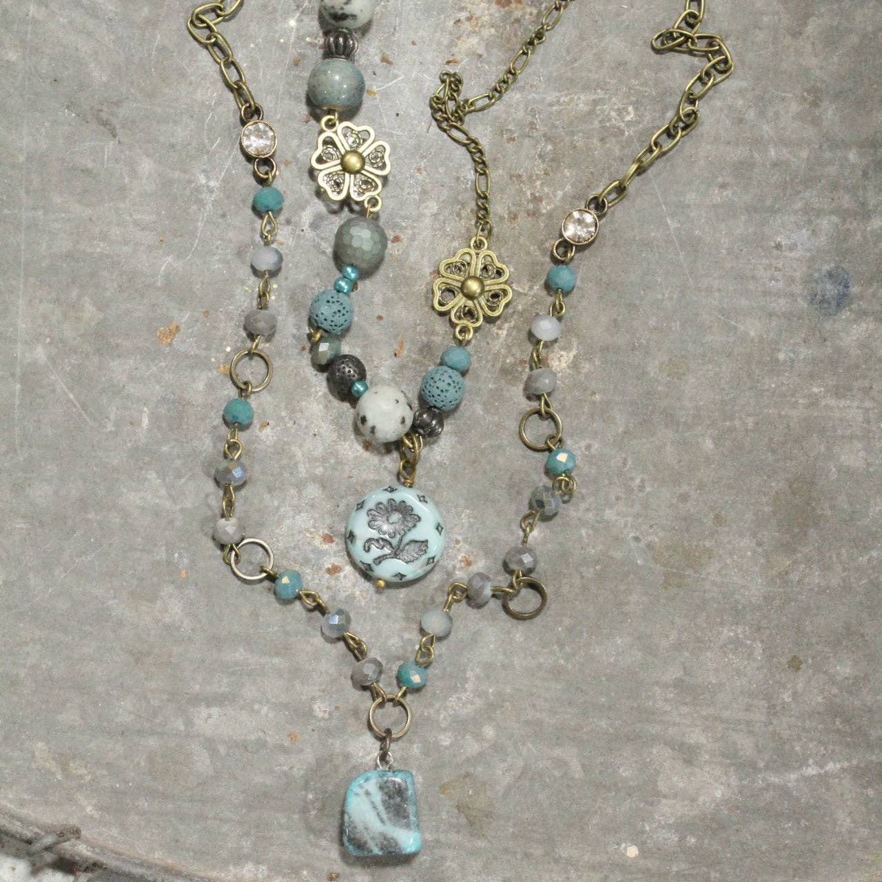 Denim Days Floral Czech & Stone Layered Necklace