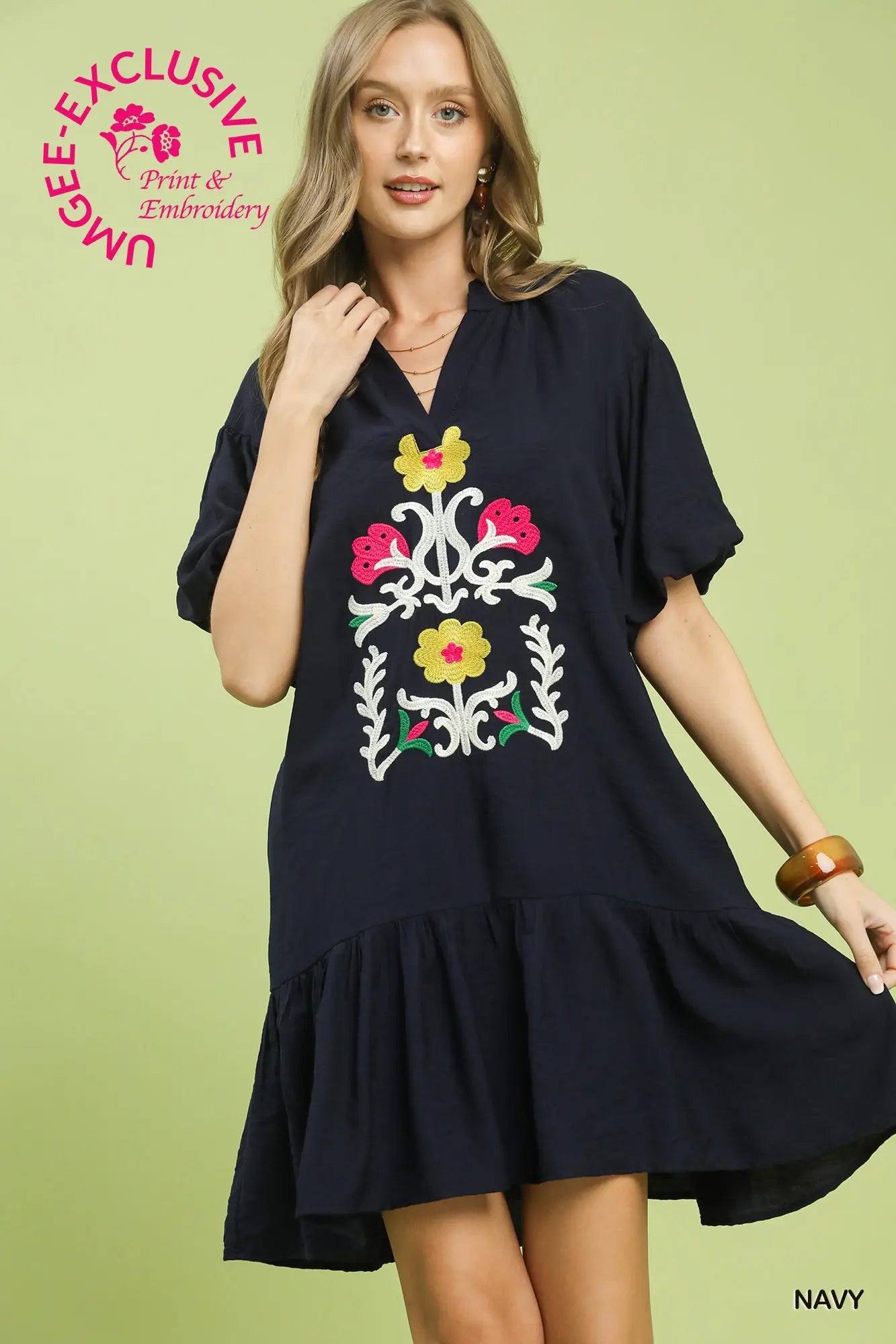 Garden Embroidered V-Neck Babydoll Dress