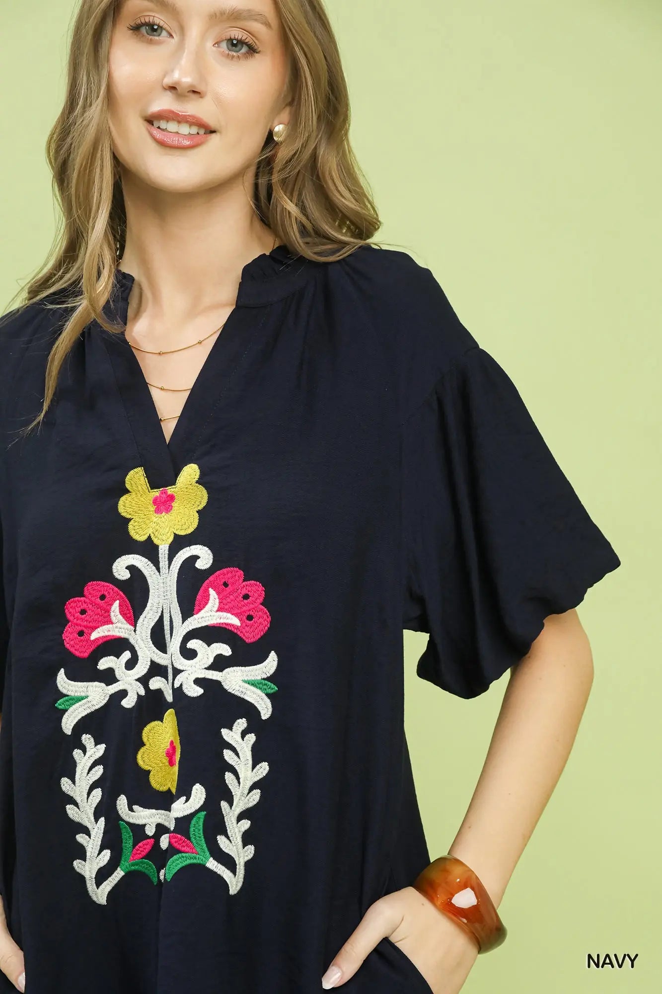 Garden Embroidered V-Neck Babydoll Dress