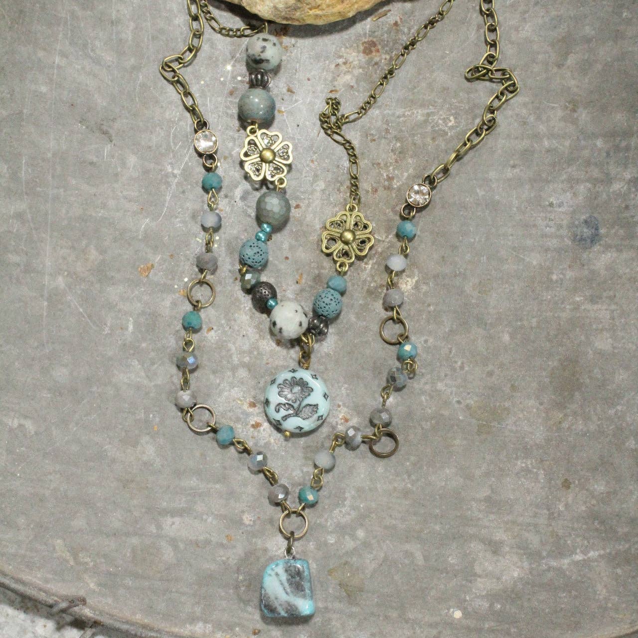 Denim Days Floral Czech & Stone Layered Necklace