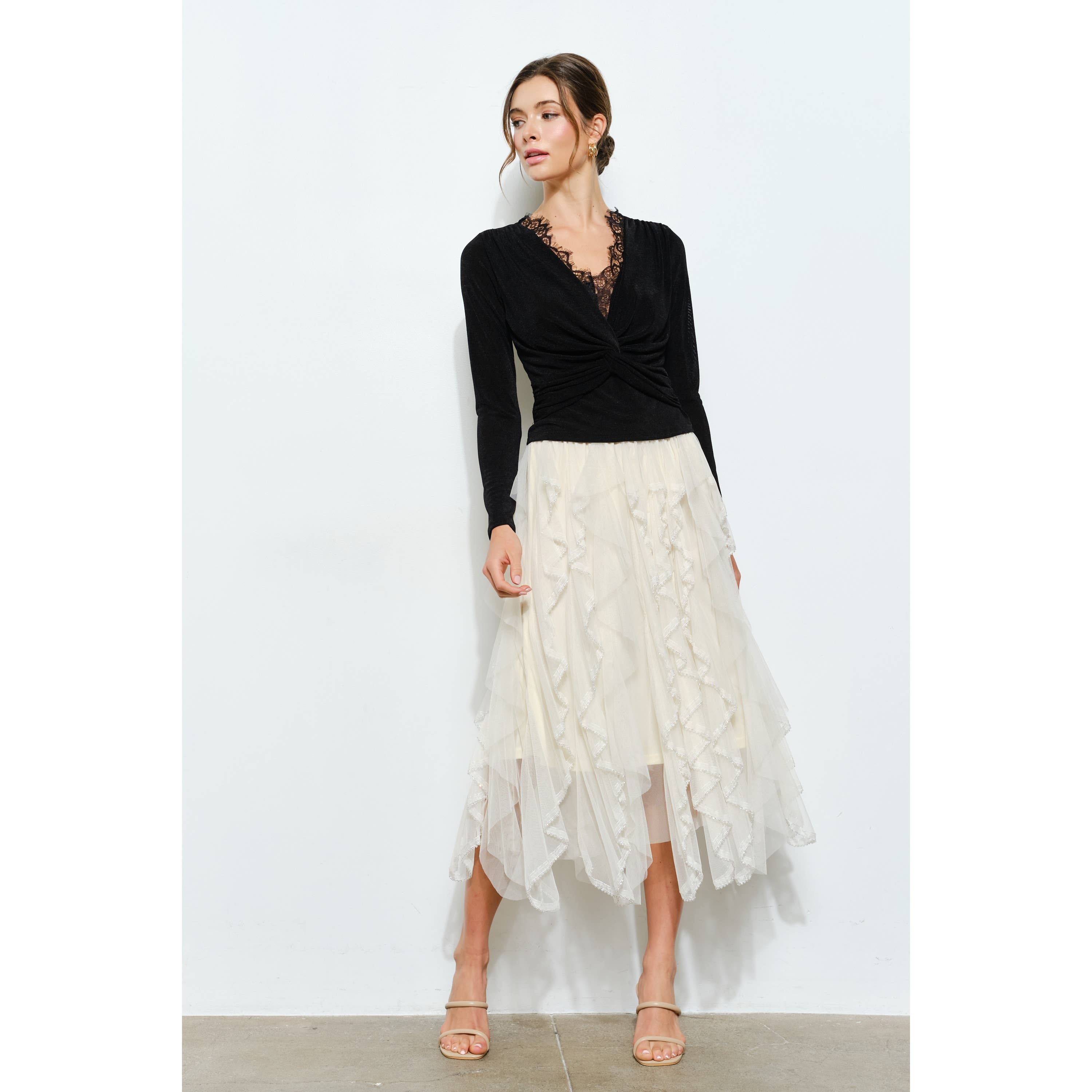 Velvet Twist-Front Long Sleeve Top