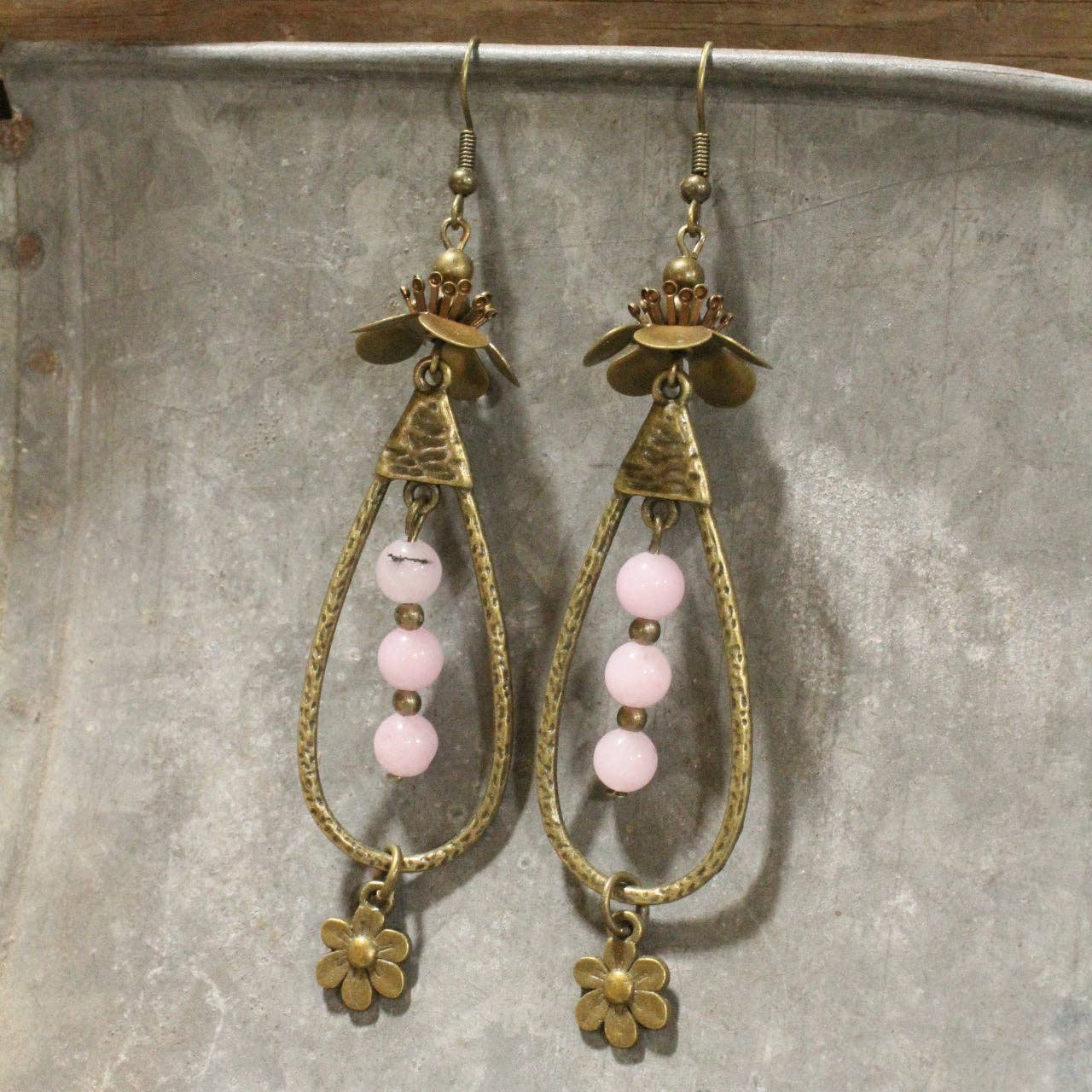 Teardrop Blush Flower Drop Dangle Earrings