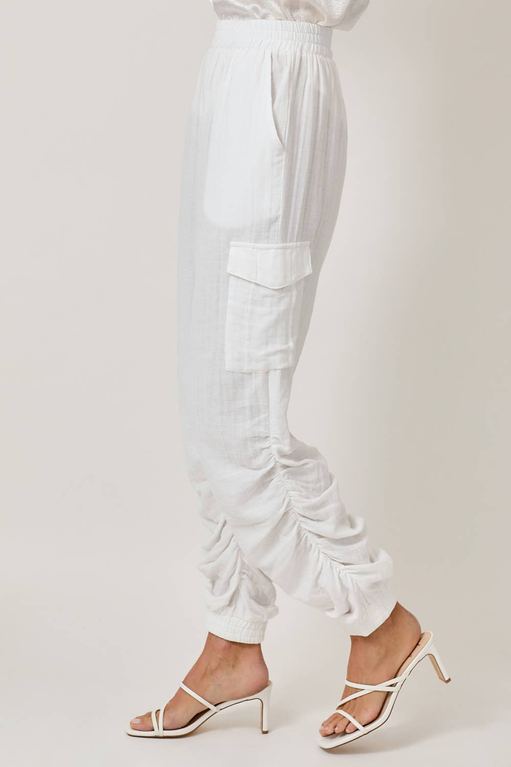 The Harper Shirred Joggers – White