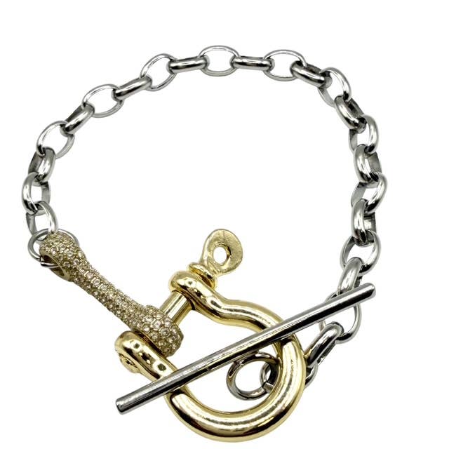 Mixed Metal Pave Industrial Bracelet