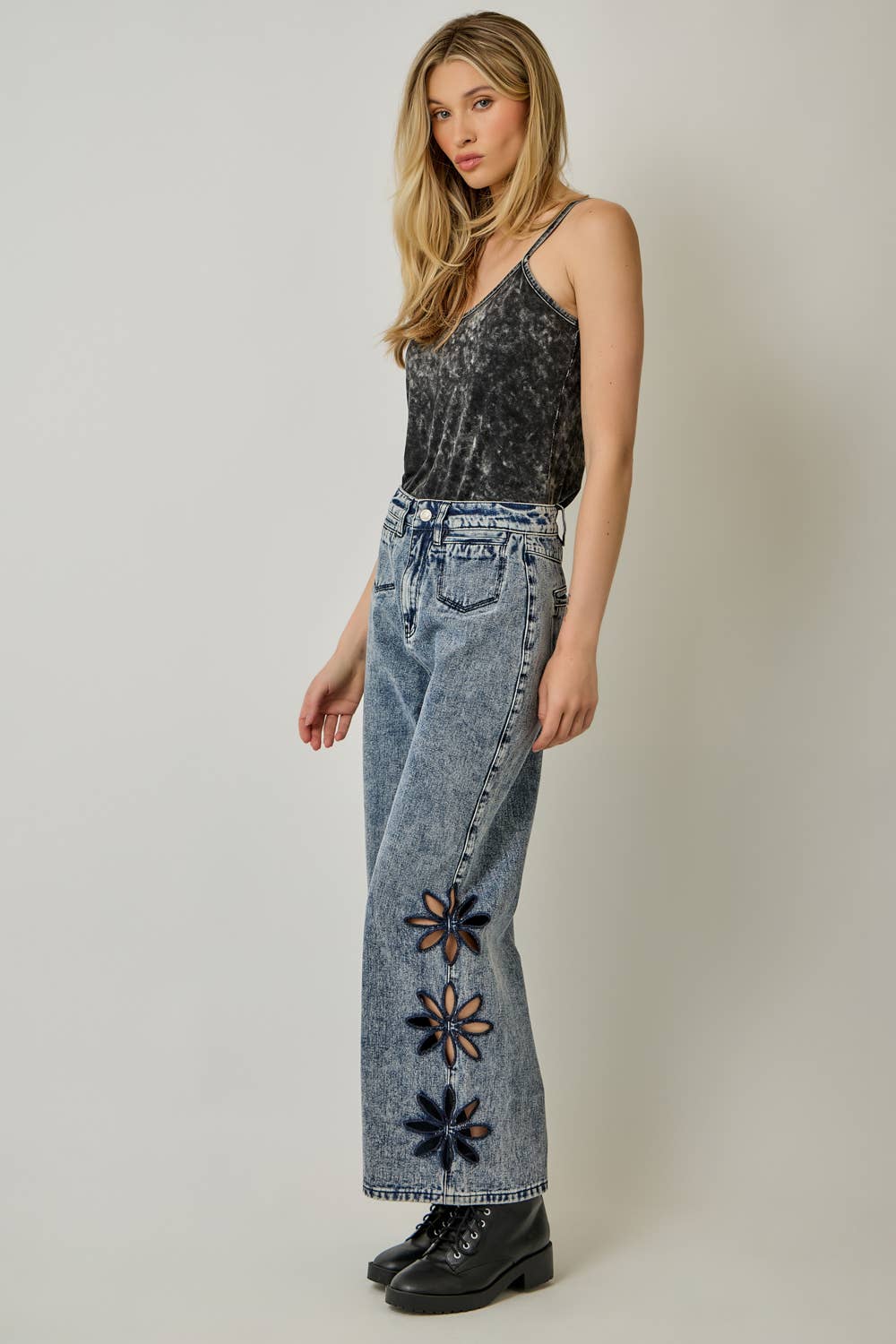 Daisy Embroidered Wide Leg Jeans
