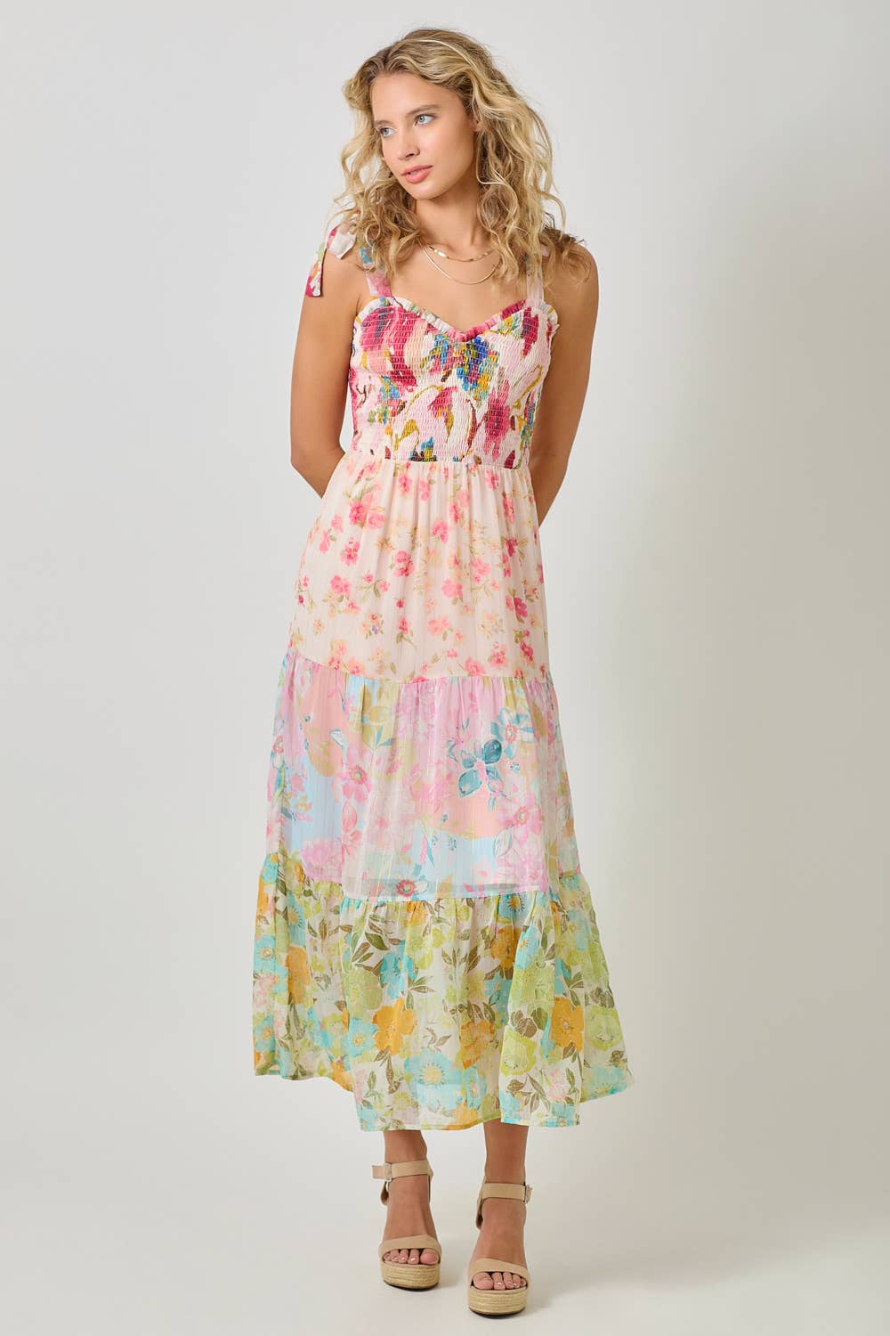 The Garden Dreams Tiered Maxi Dress - full-length view highlighting smocked bodice and flowing tiered skirt