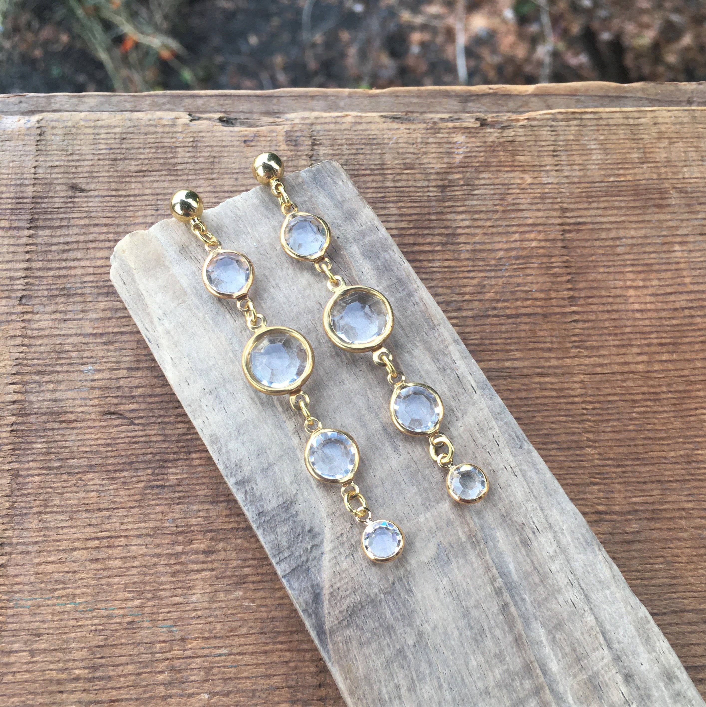 Crystal & Gold Bead Post Earrings