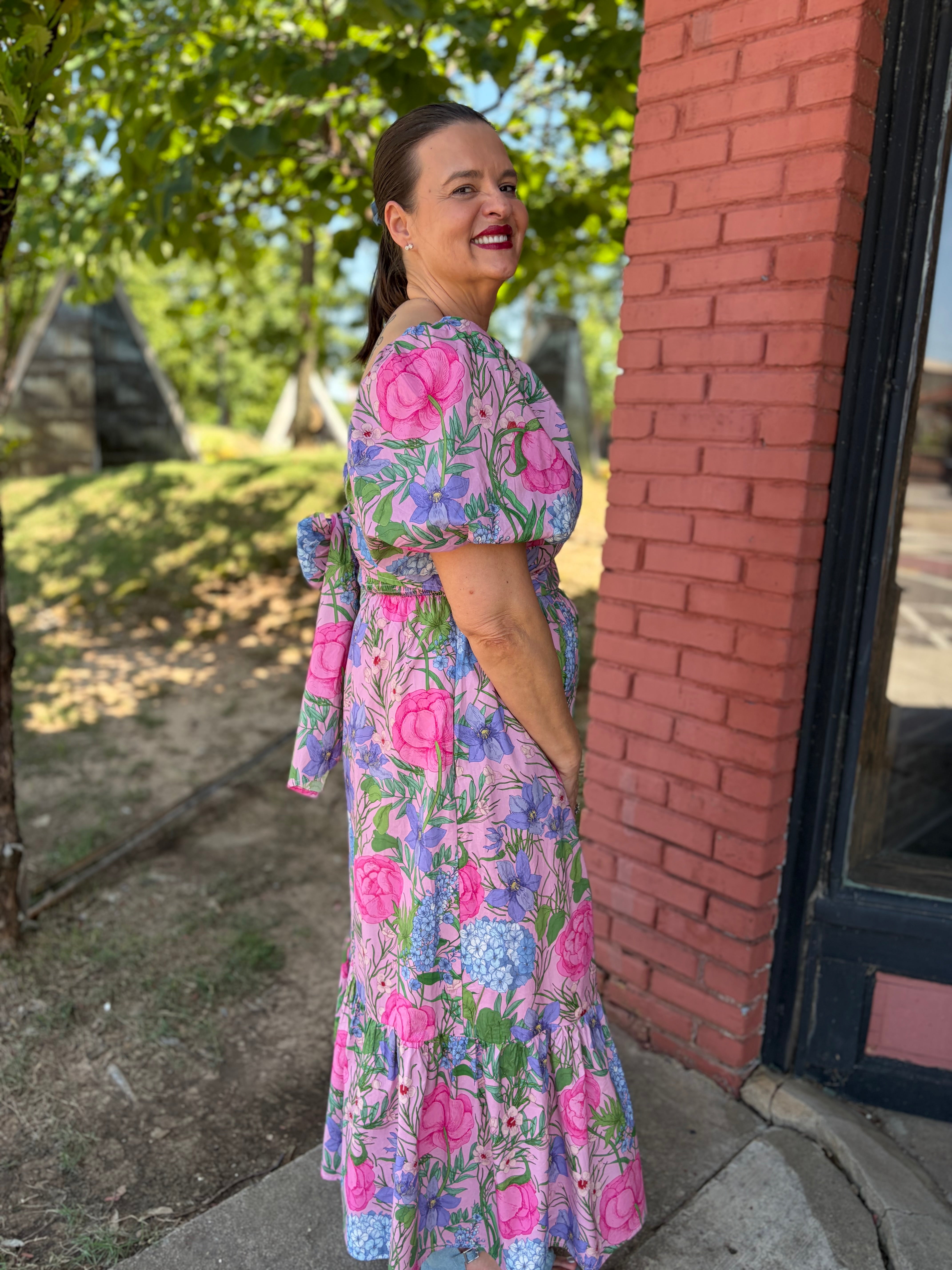 Sweet Puff Floral Midi Dress side view