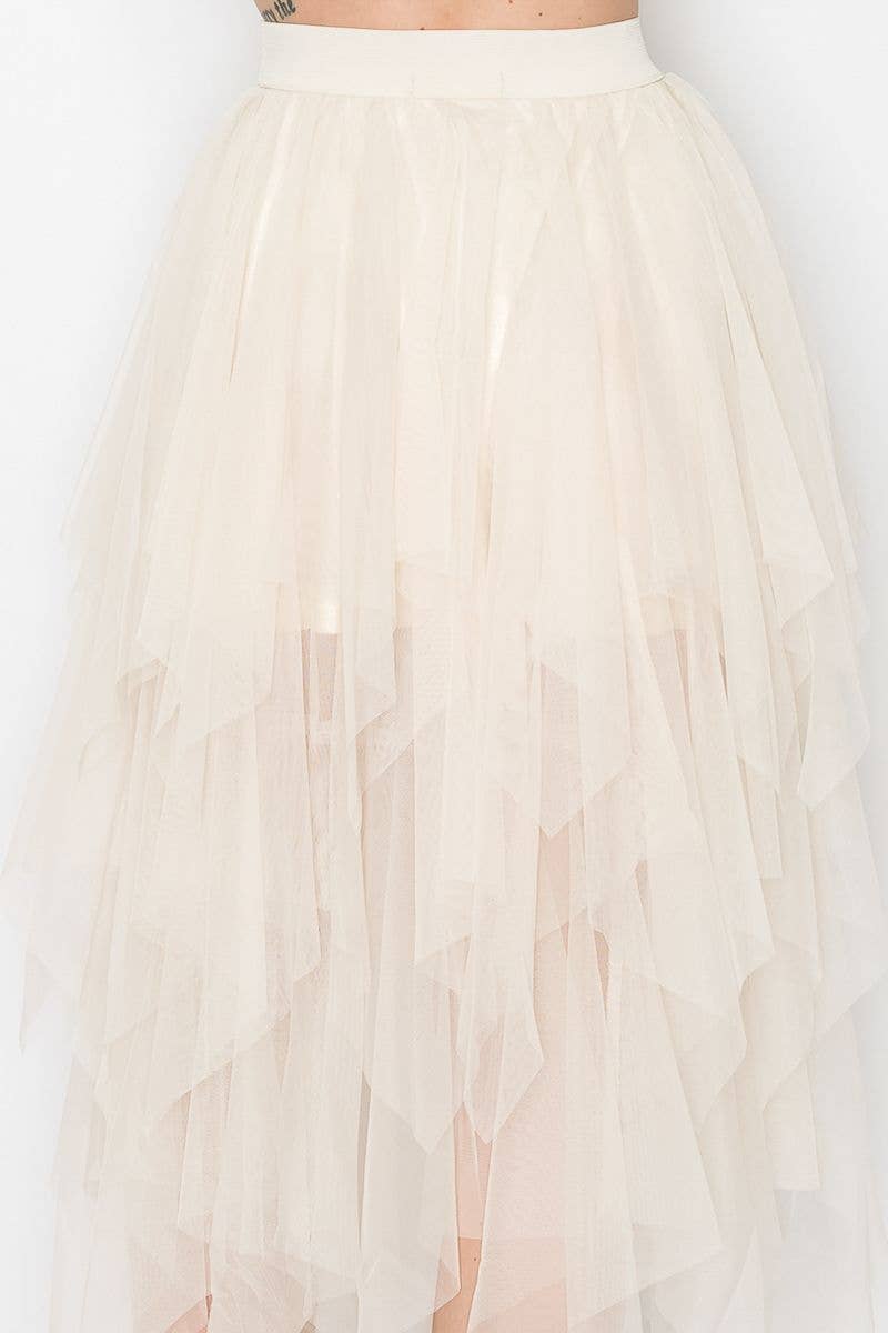 Beige tulle skirt on a white background