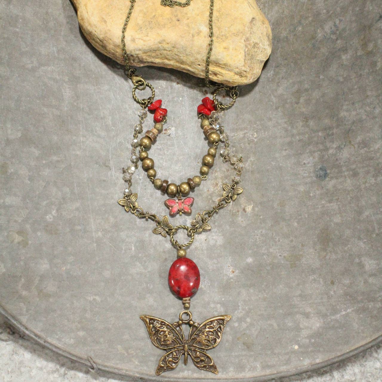 Beauty In The Butterfly Red Czech Layered Necklace