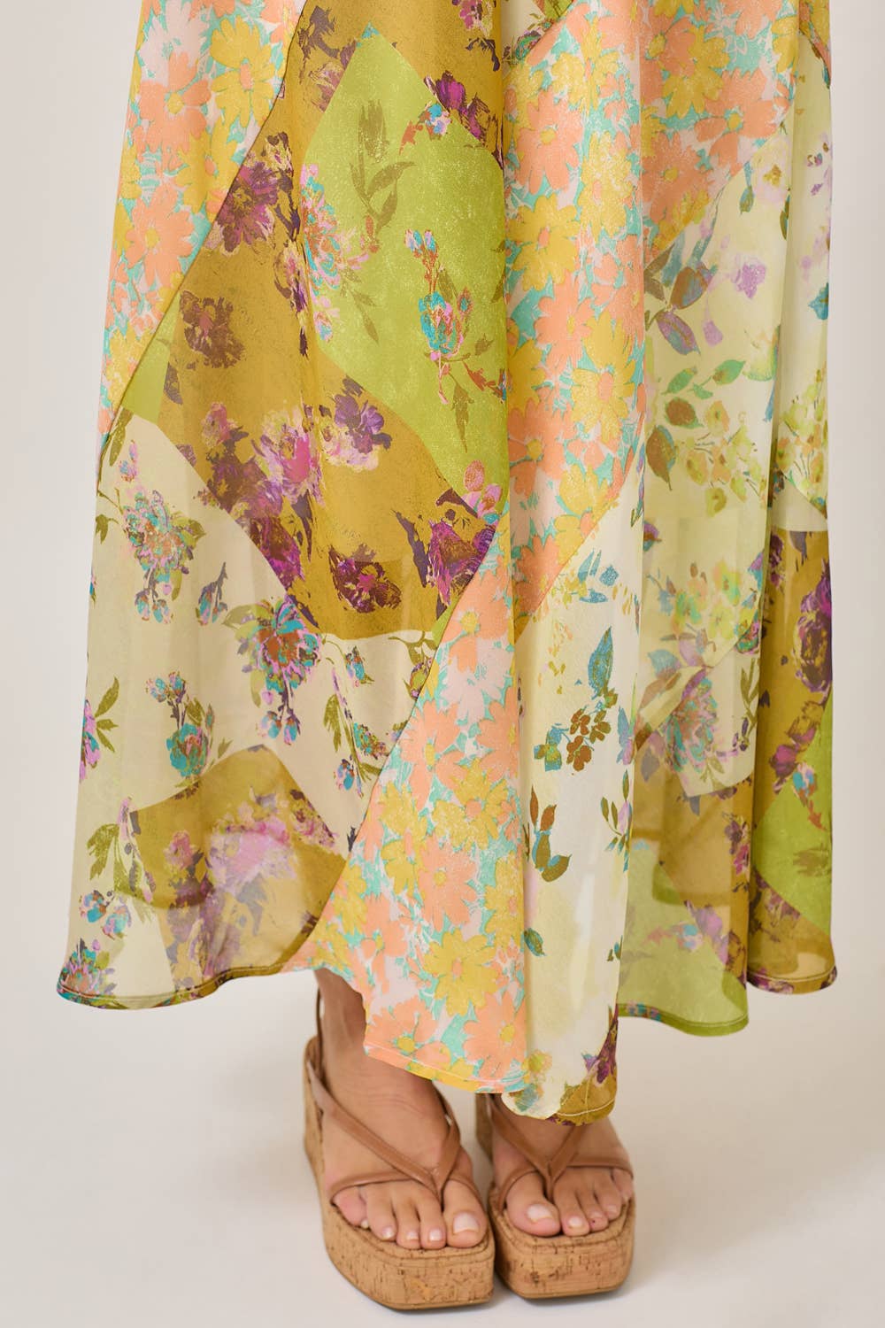 The Citron Mixed Print Skirt - detail shot of artisan-inspired print pattern and gold lurex accents