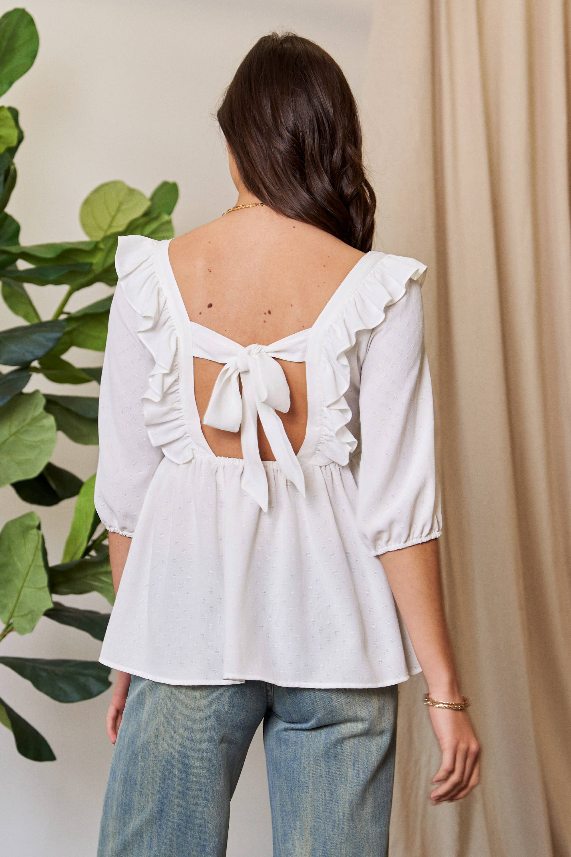 Plus Size Tie Back Floral Embroidery Top