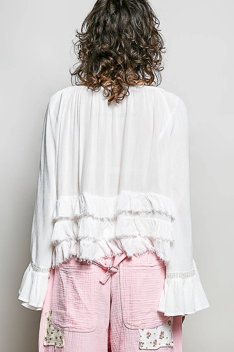 Ivory Tiered Ruffle Bell Sleeve Top