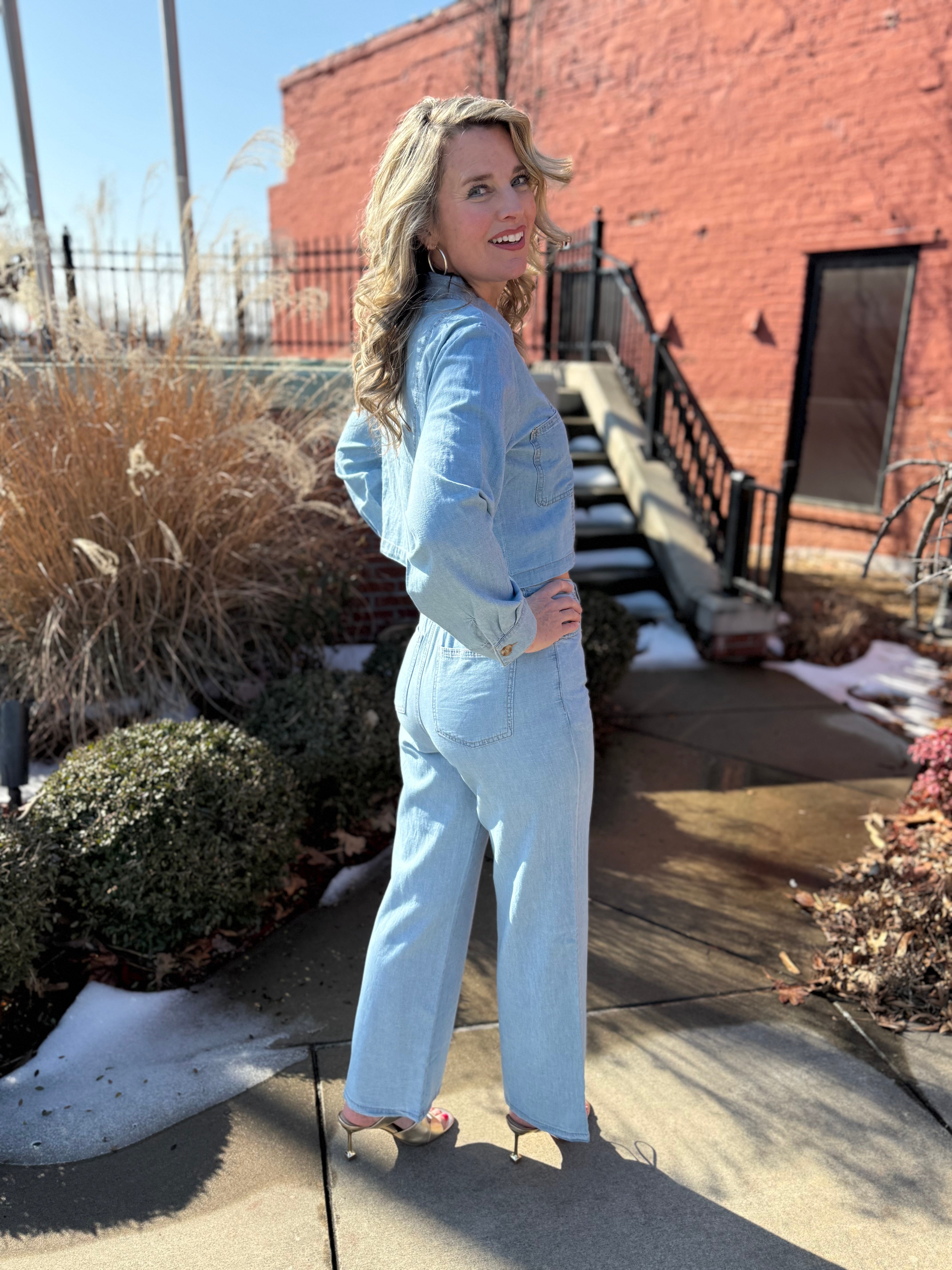 Prairie Blue Denim Button Crop Top