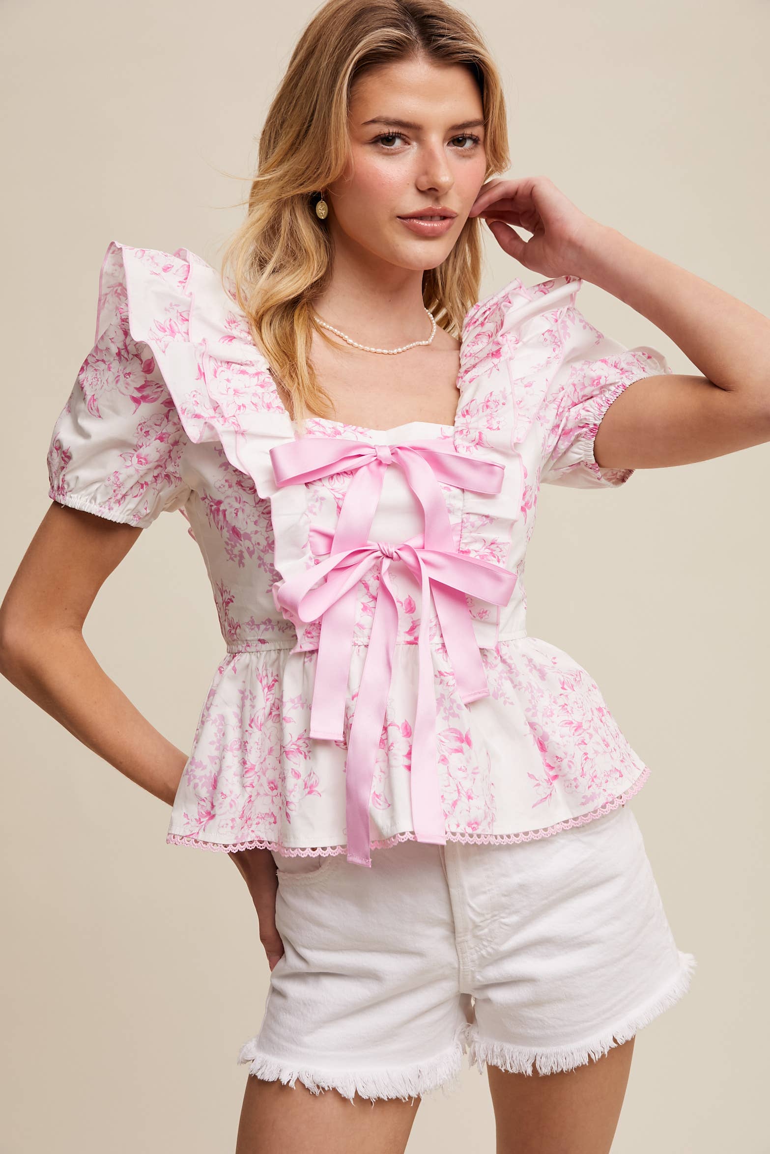 Pretty In Pink Floral Ruffle Peplum Blouse (Regular $54)