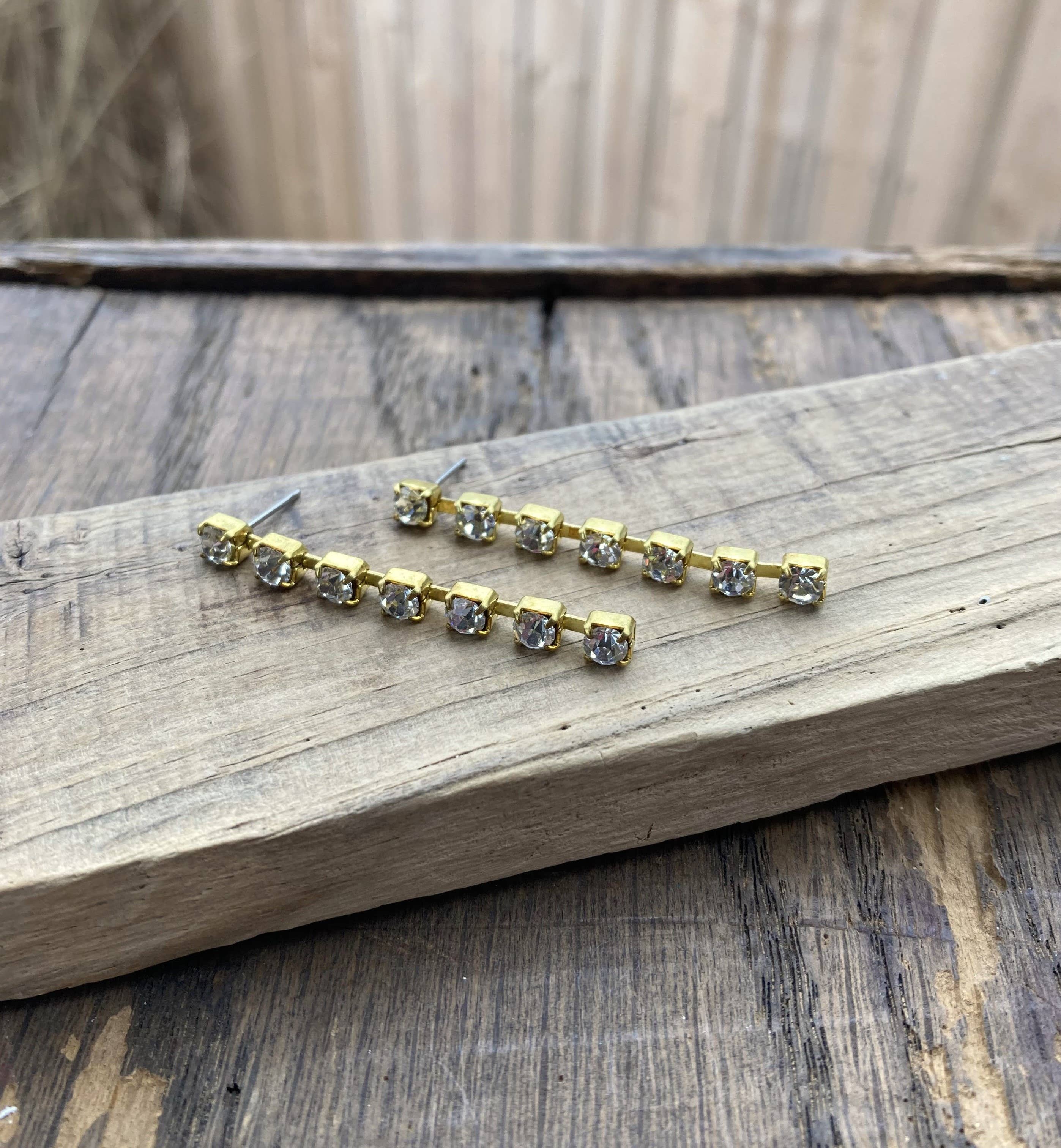 Rhinestone & Brass Whip Post Earrings