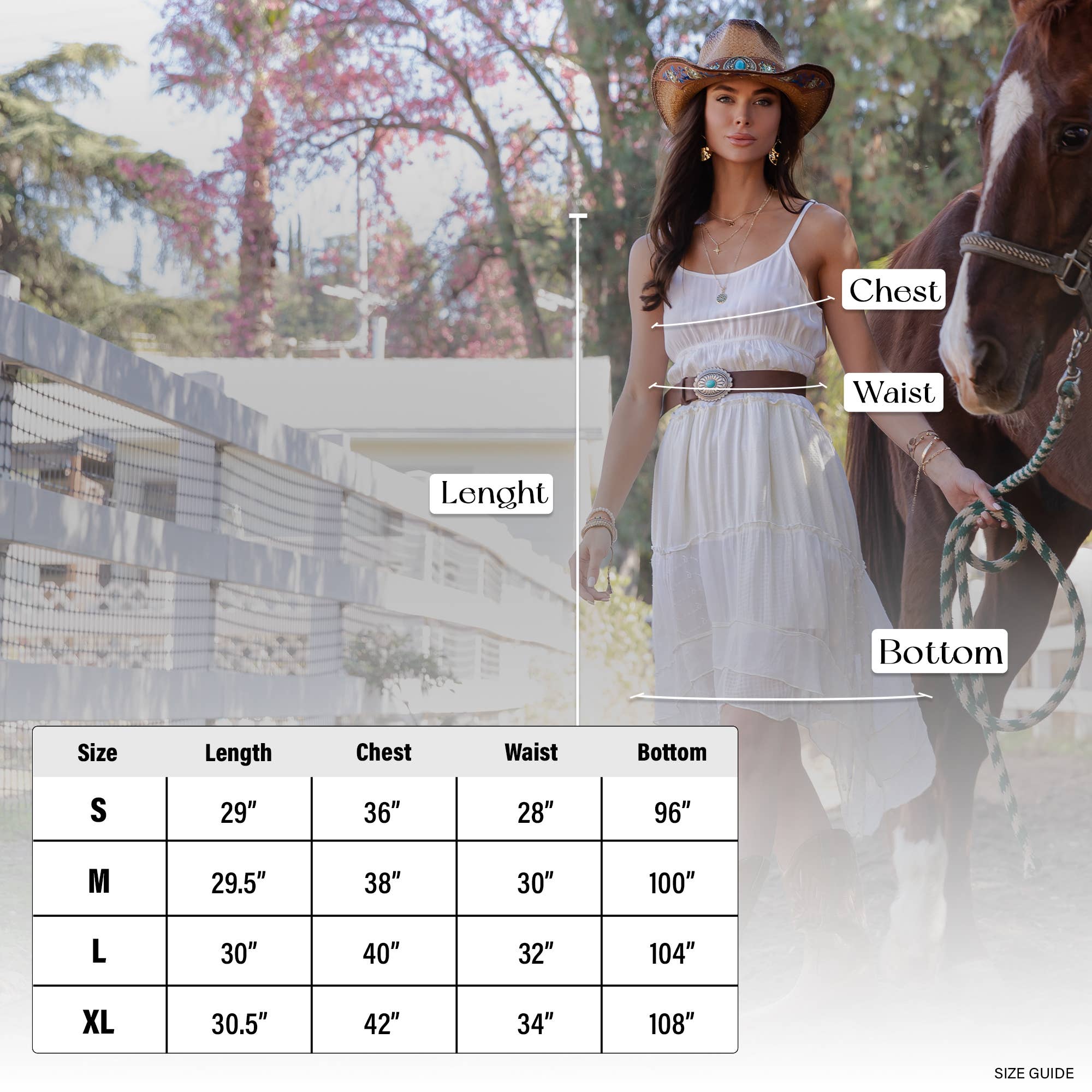 Daydream Believer dress size chart - measurements and fit guide for ruched midi dress