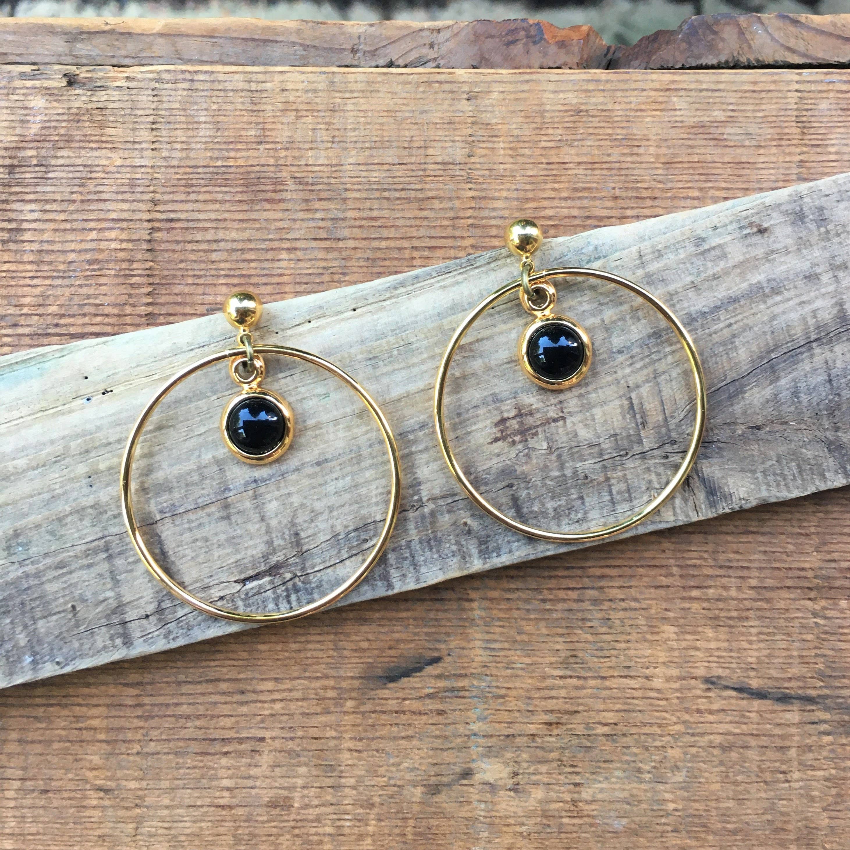 Onyx & Gold Hoops Statement Earrings