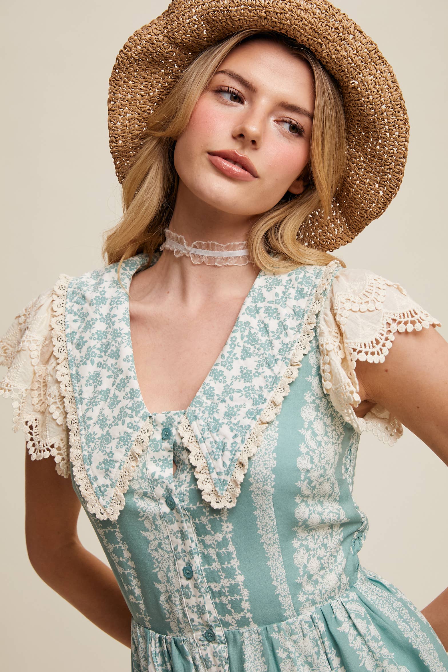 Vintage Lace Floral Mini Dress