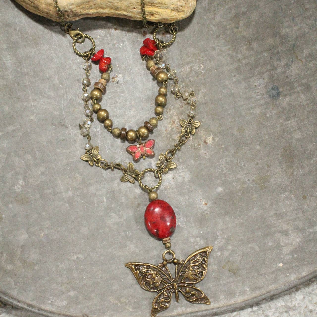 Beauty In The Butterfly Red Czech Layered Necklace