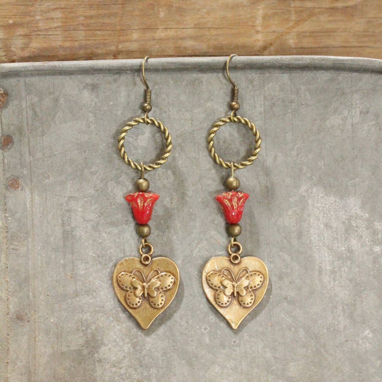 Beauty In The Butterfly Red Czech Dangle Earrings