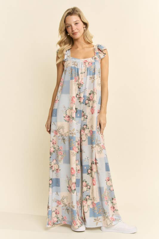 Spirit & Wind Boutique – Vintage Garden Wide-Leg Jumpsuit, blue floral boho style