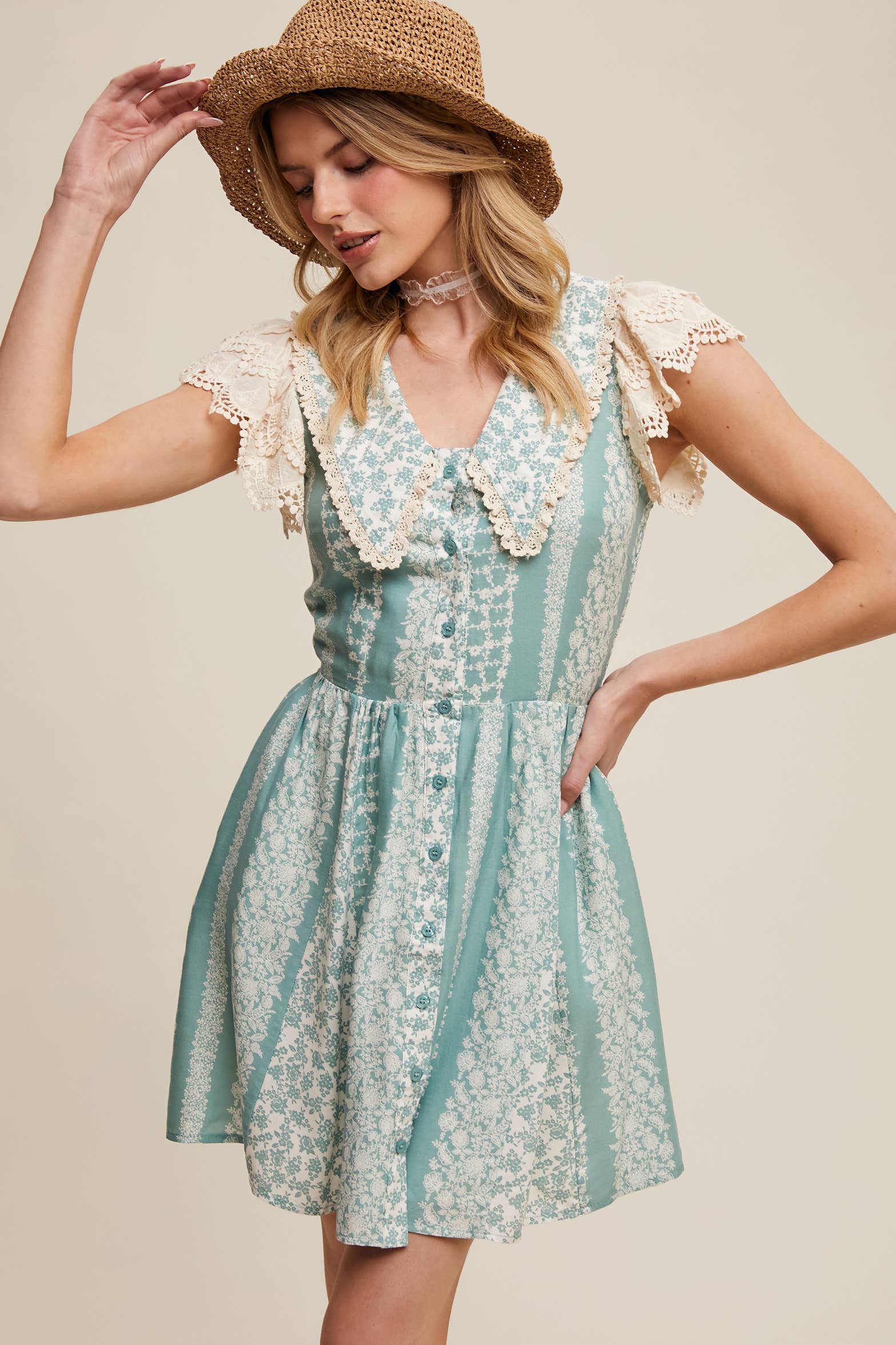 Vintage Lace Floral Mini Dress