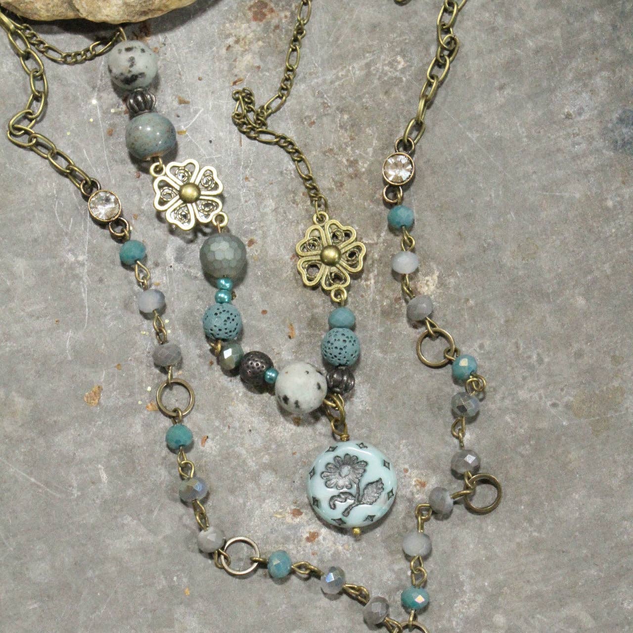 Denim Days Floral Czech & Stone Layered Necklace