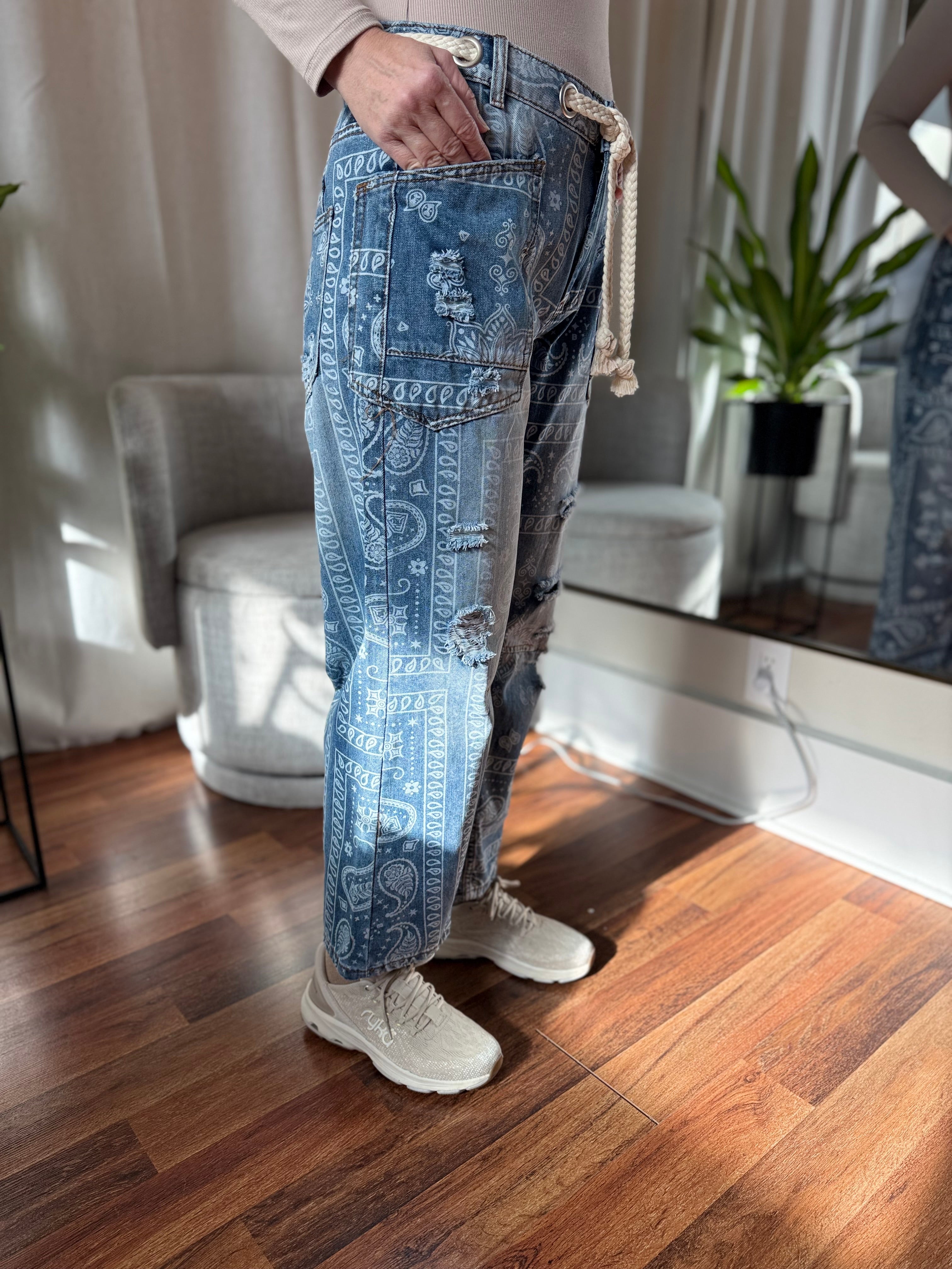 Paisley Patch Print Denim