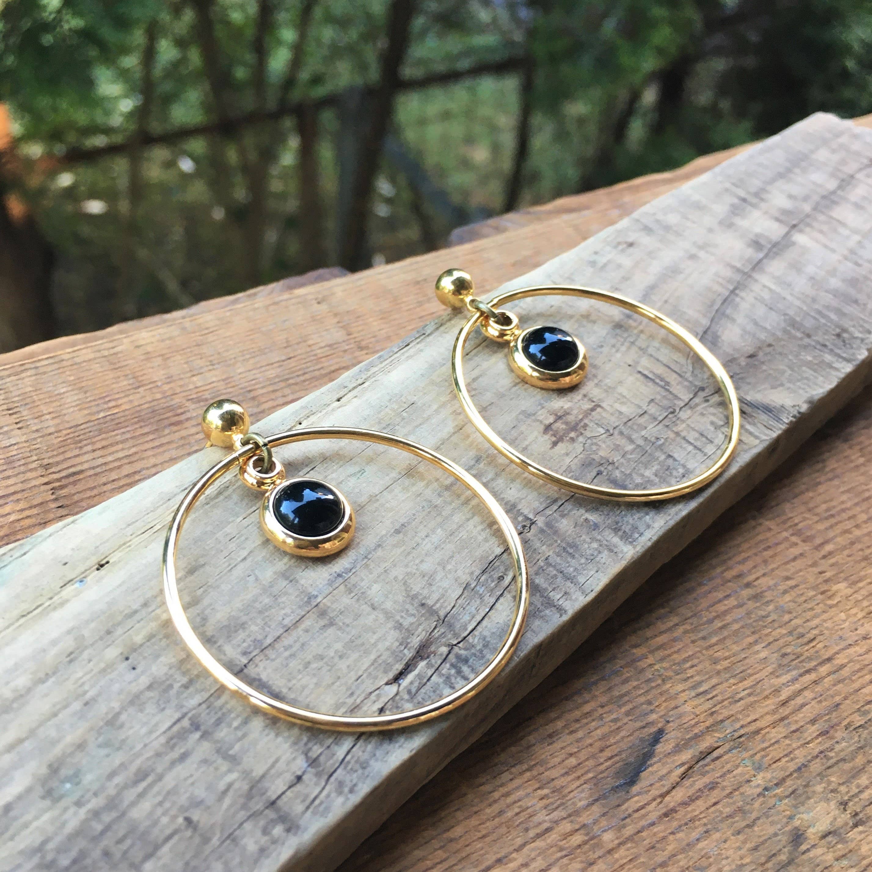 Onyx & Gold Hoops Statement Earrings