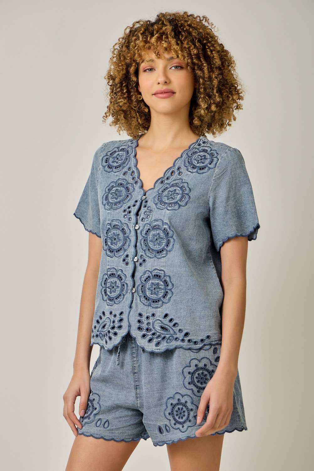 Eyelet Embroidered Washed Tencel Blouse