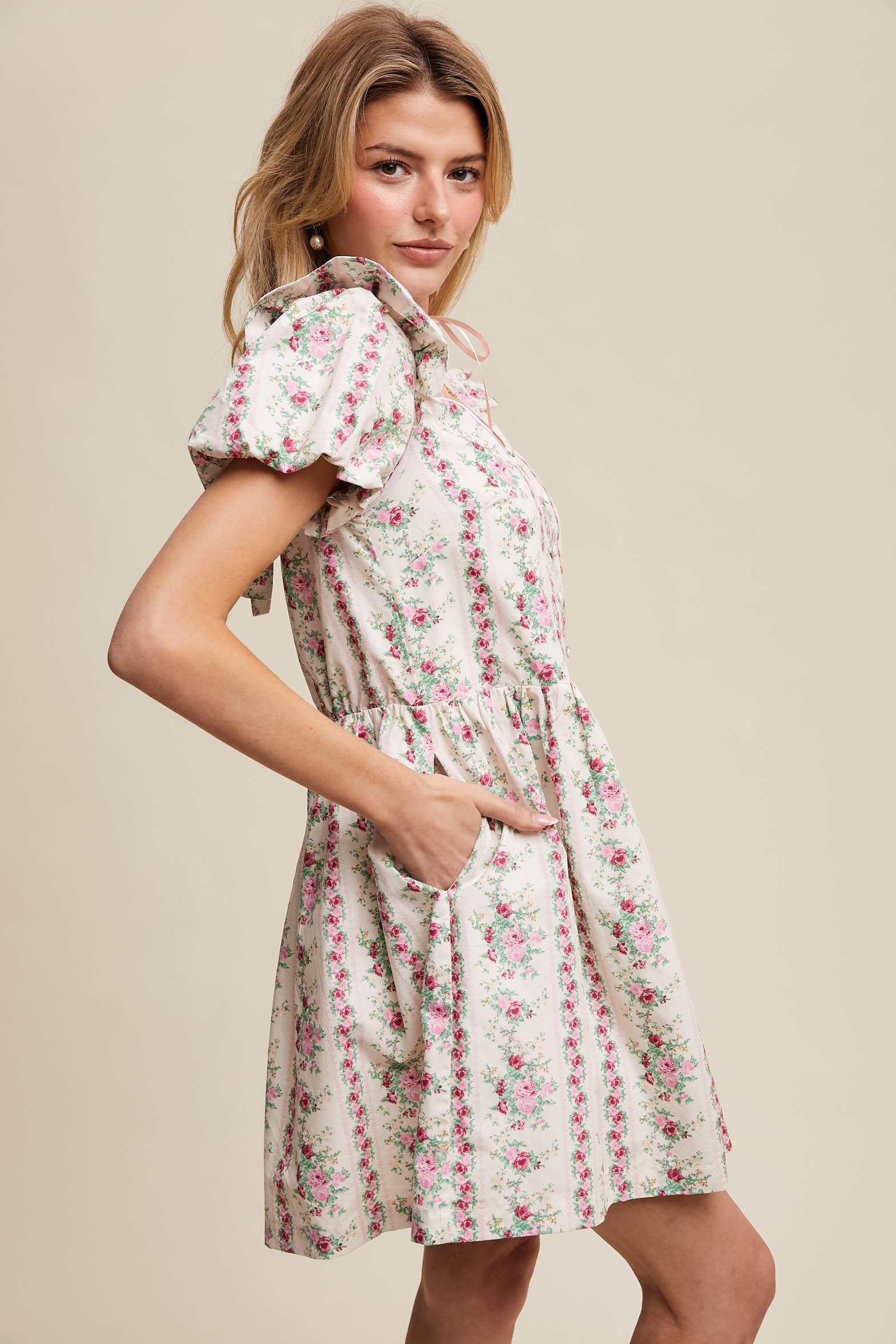 Just Peachy Vintage Floral Babydoll Dress
