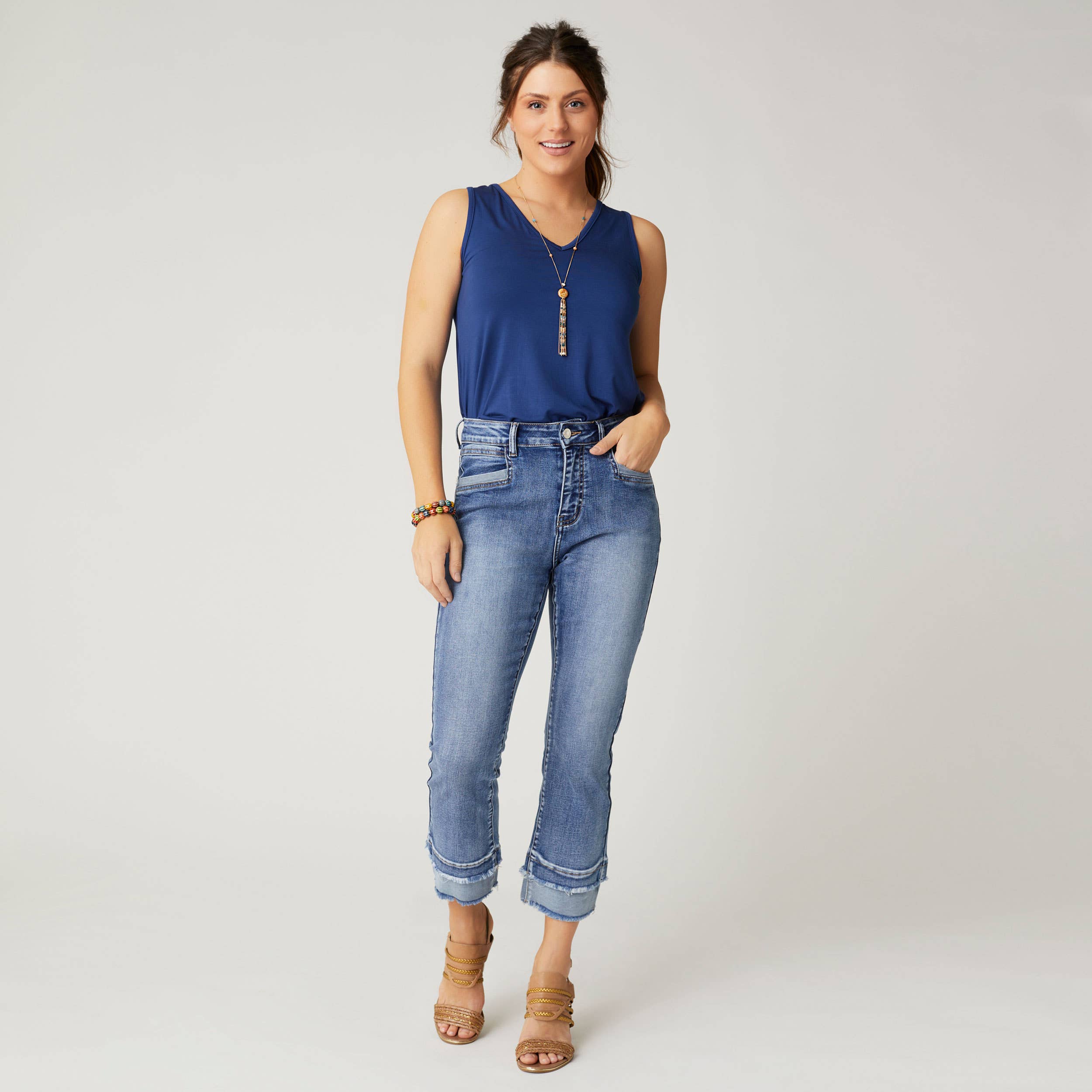 Plus Size EverStretch Boyfriend Capri Jeans with Contrast Bottom