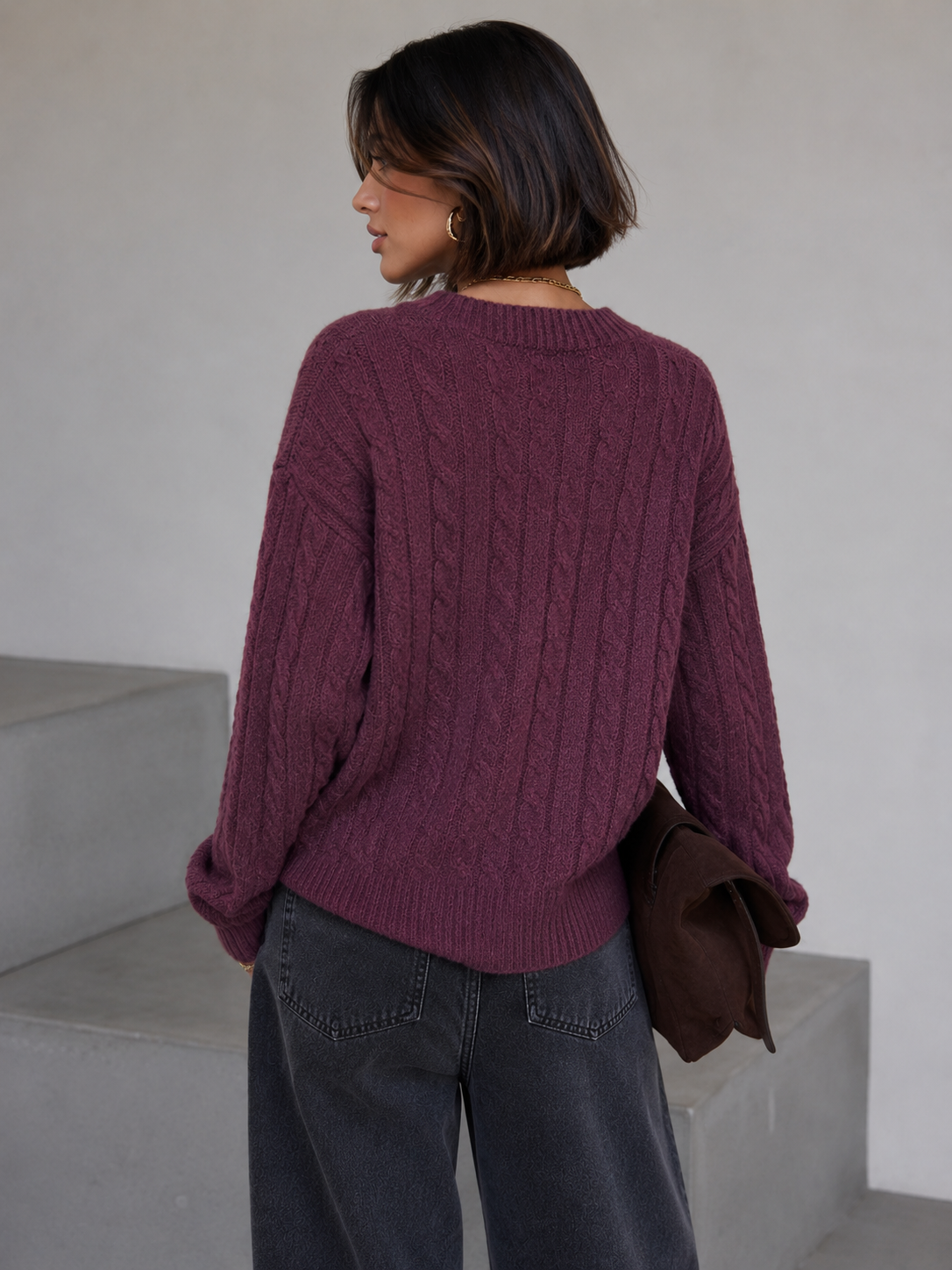 Signature Cable Knit Sweater - Wine