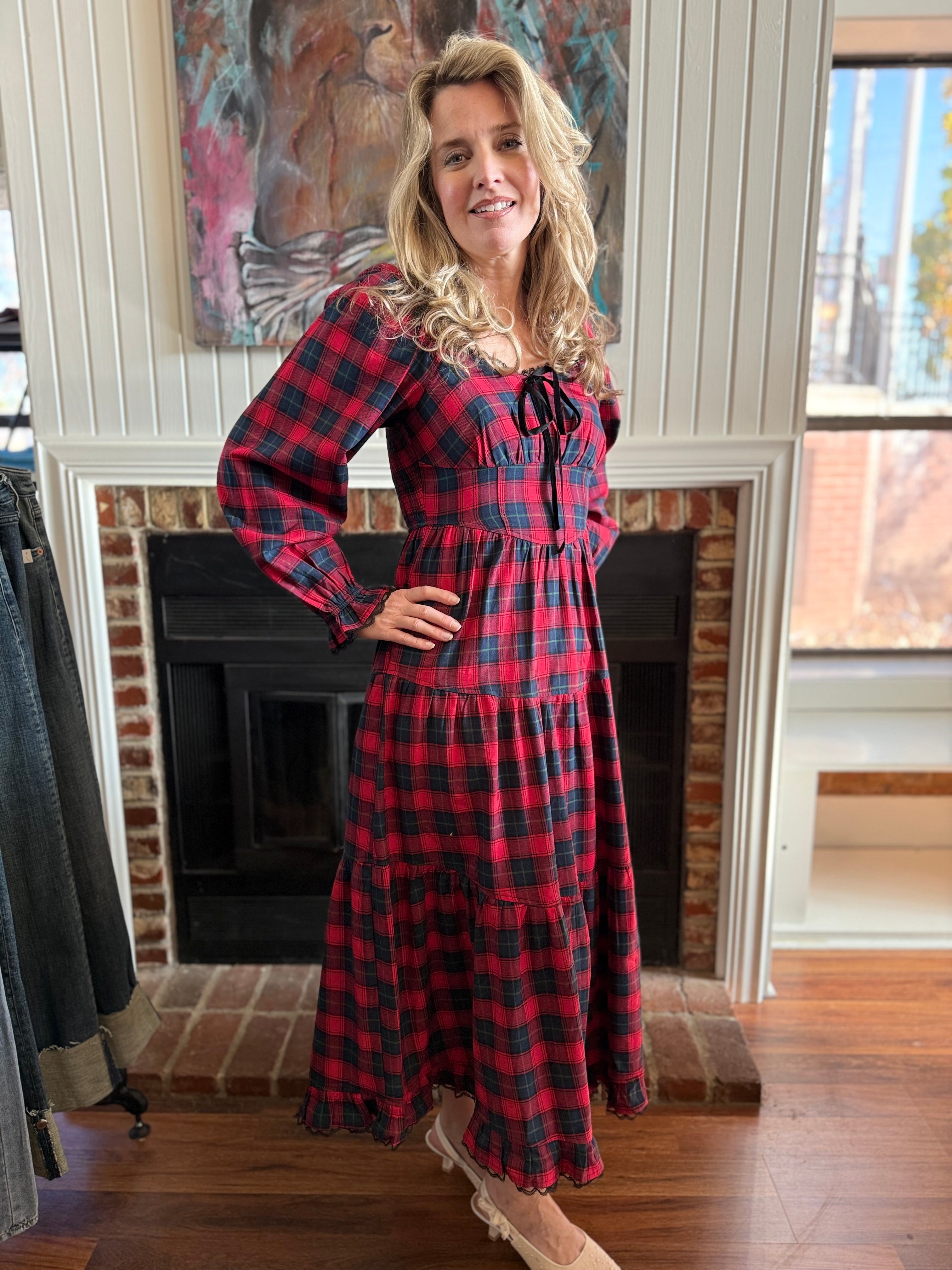 Noel Plaid Tiered Maxi Dress