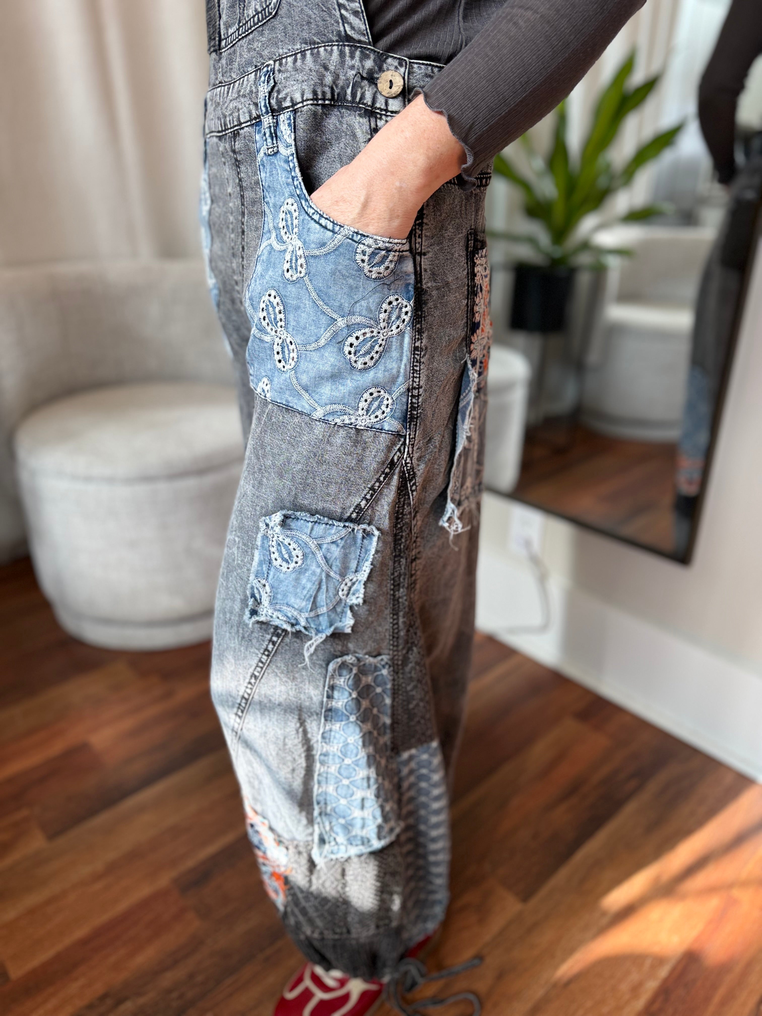 Stella Grey Patchwork Overalls