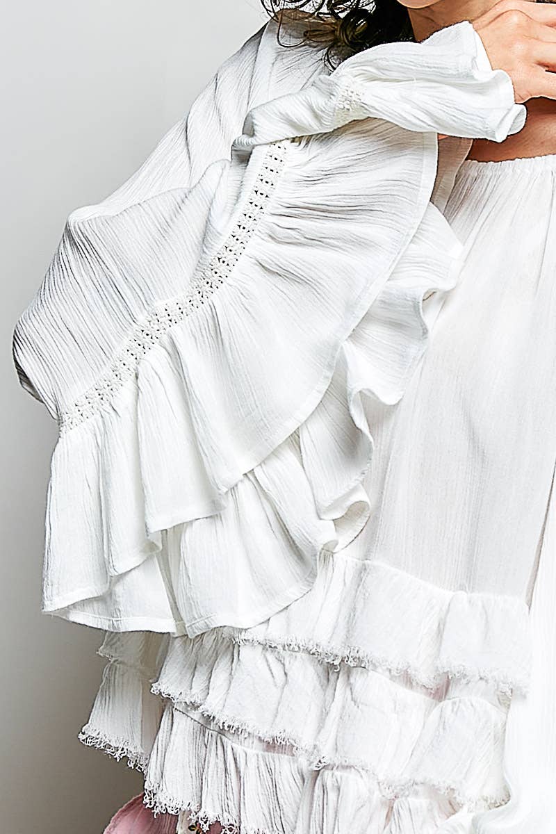 Ivory Tiered Ruffle Bell Sleeve Top