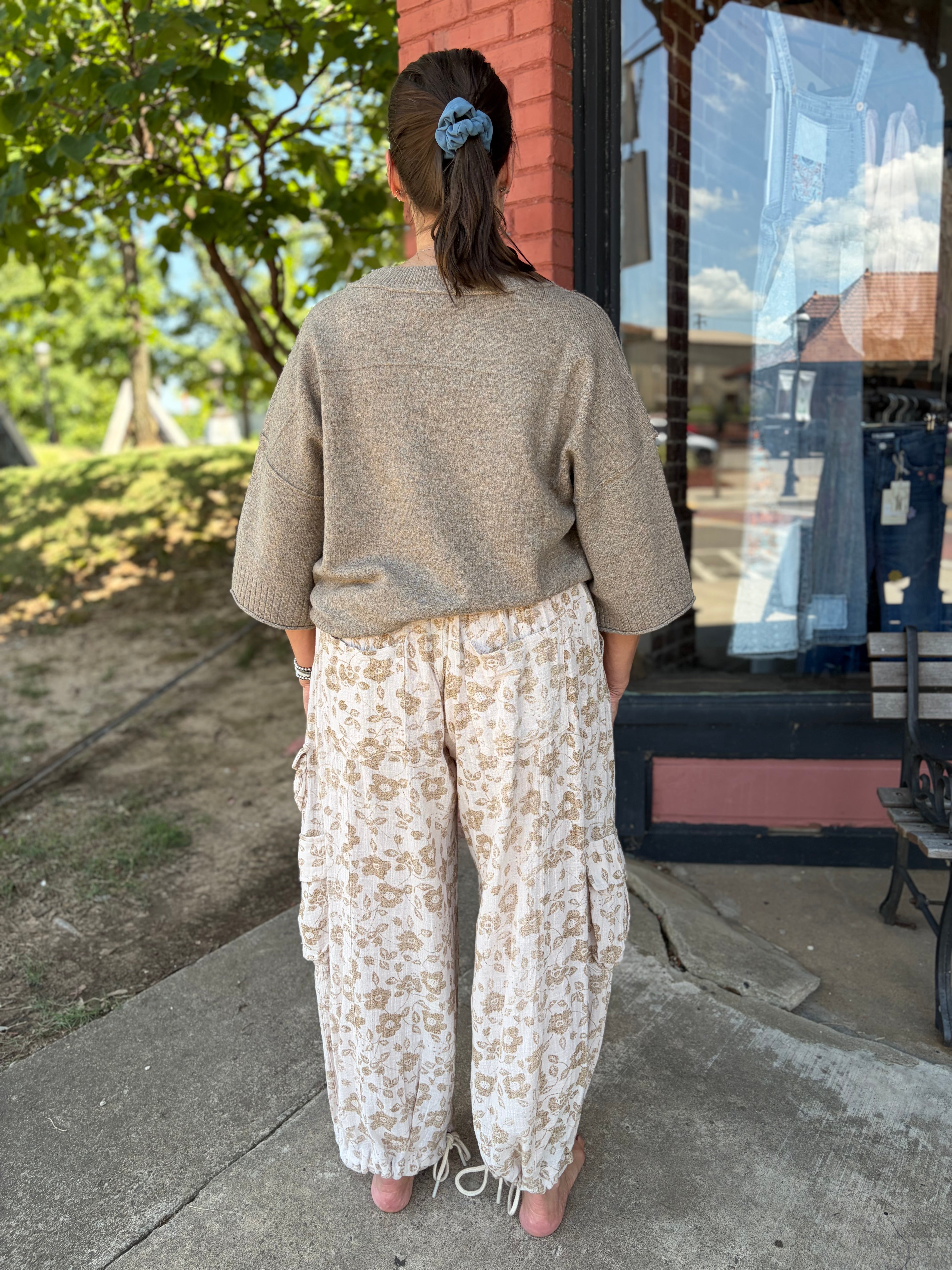 Floral utility cargo pants back view