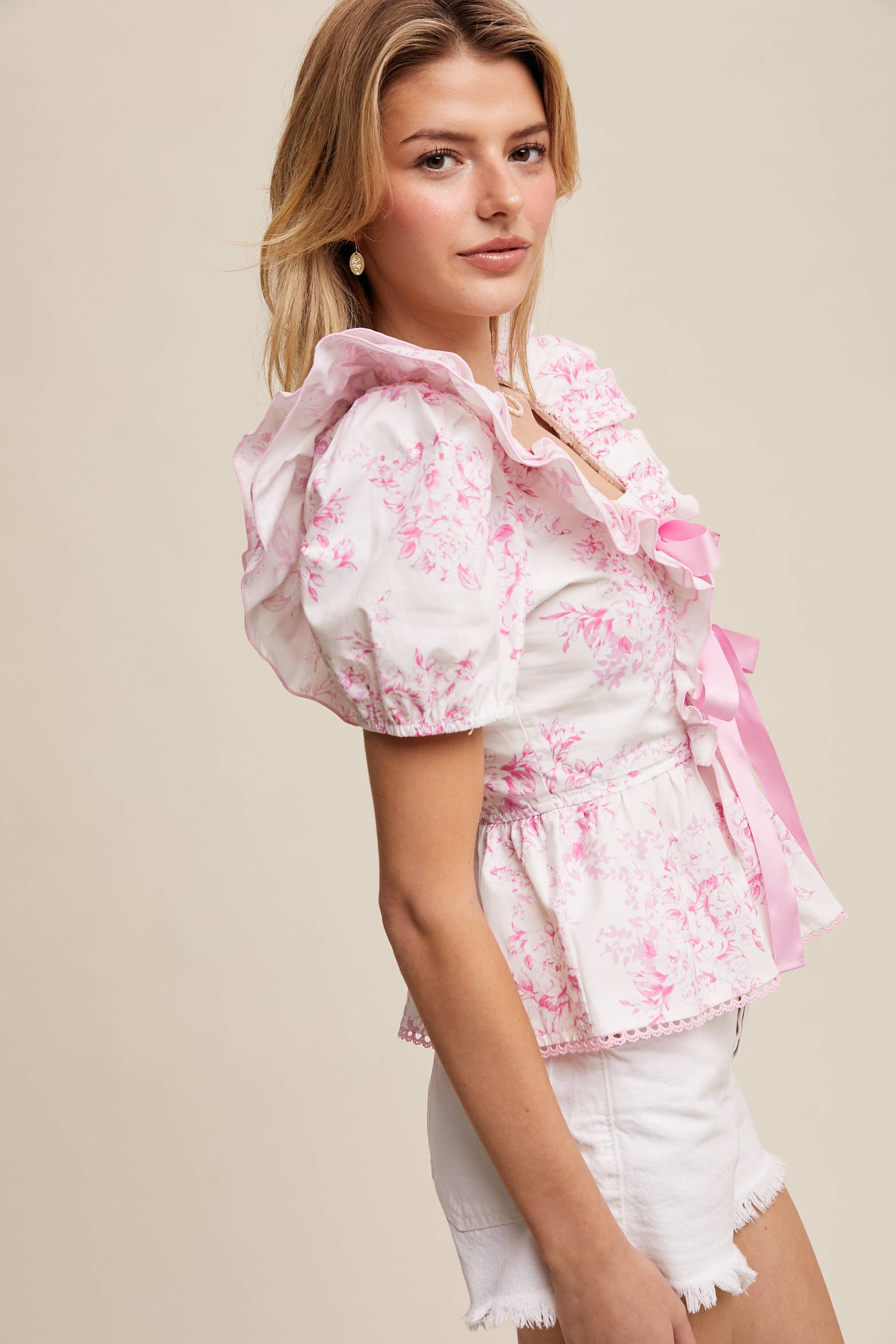 Pretty In Pink Floral Ruffle Peplum Blouse (Regular $54)