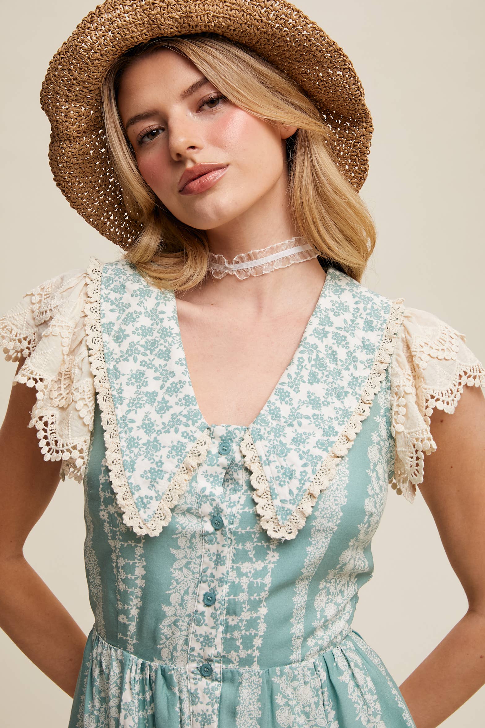 Vintage Lace Floral Mini Dress