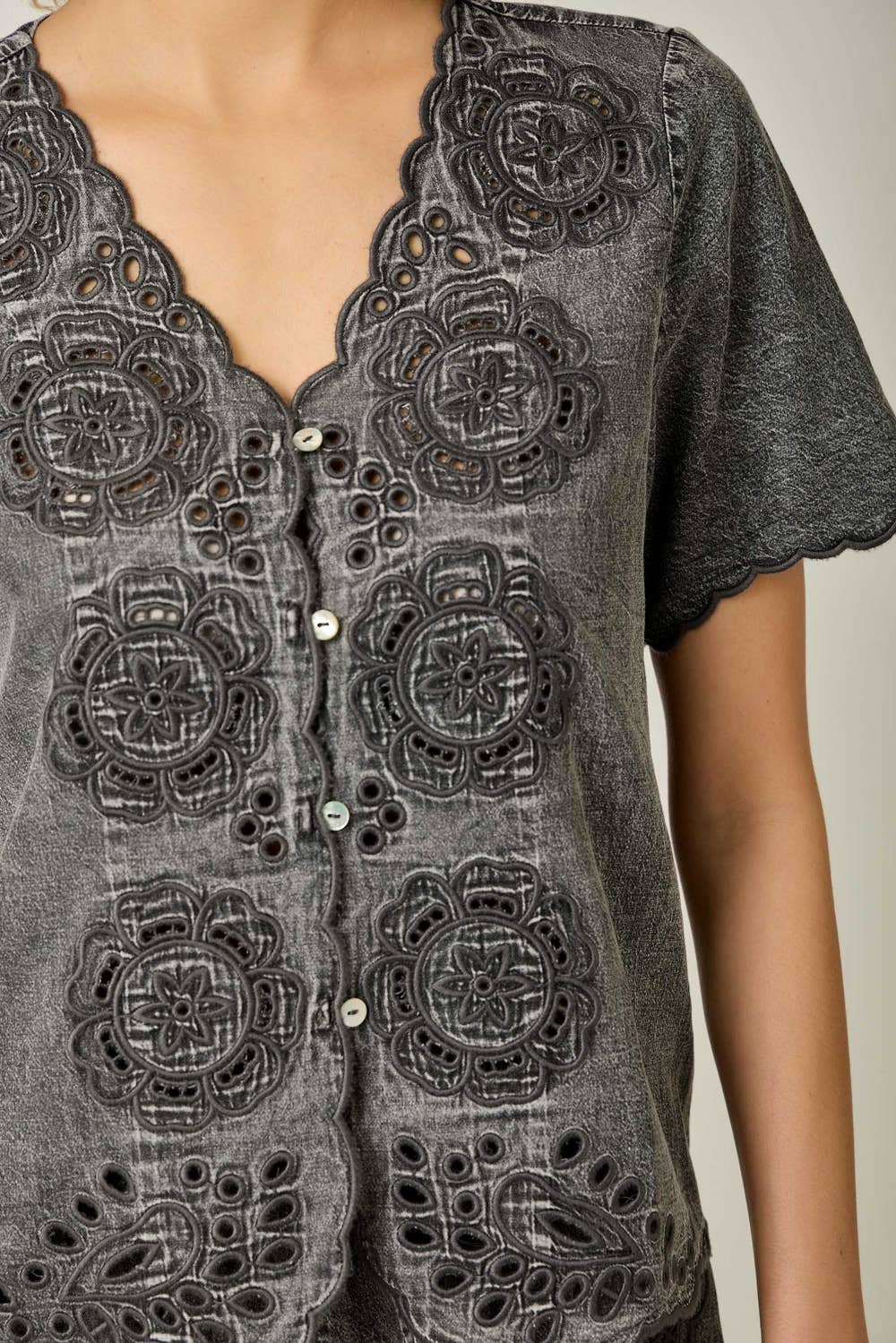 Eyelet Embroidered Washed Tencel Blouse
