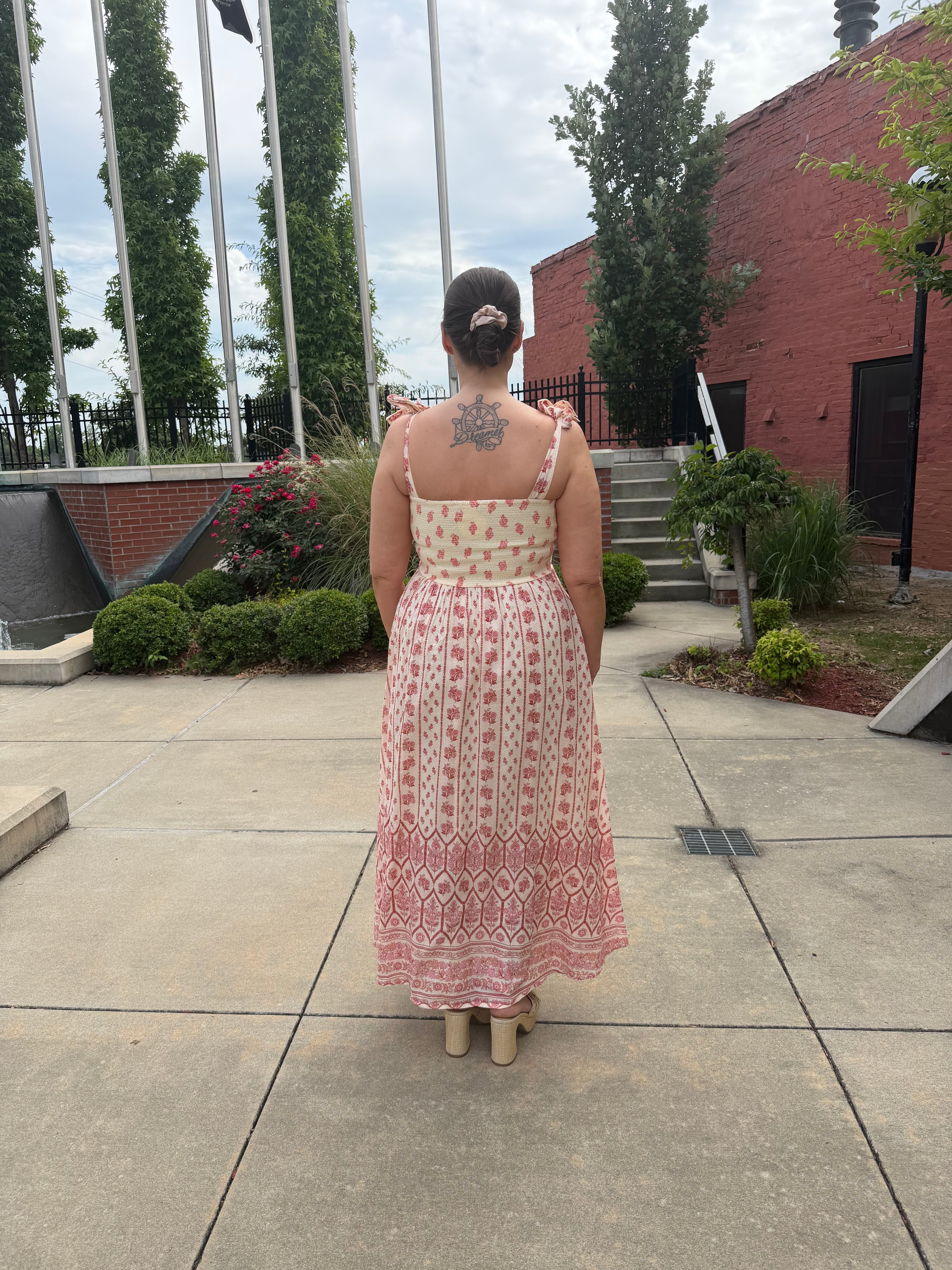 Back view of the Blush Garden Maxi Dress