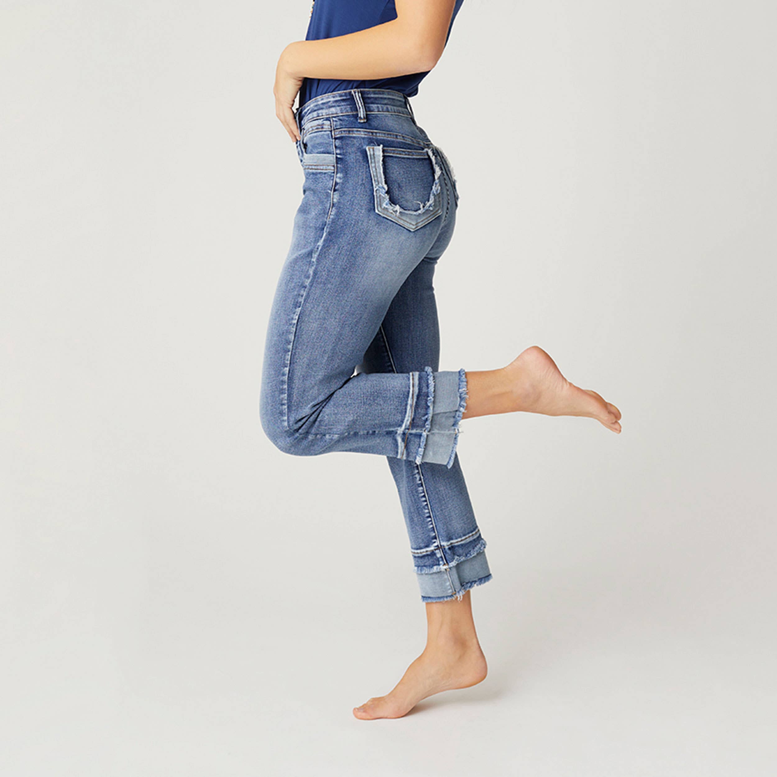 Plus Size EverStretch Boyfriend Capri Jeans with Contrast Bottom