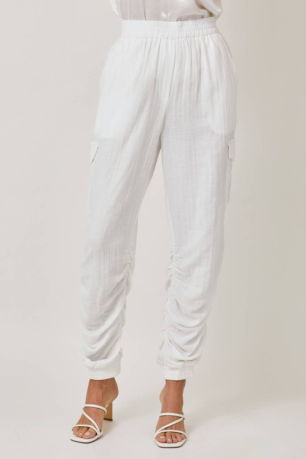 The Harper Shirred Joggers – White