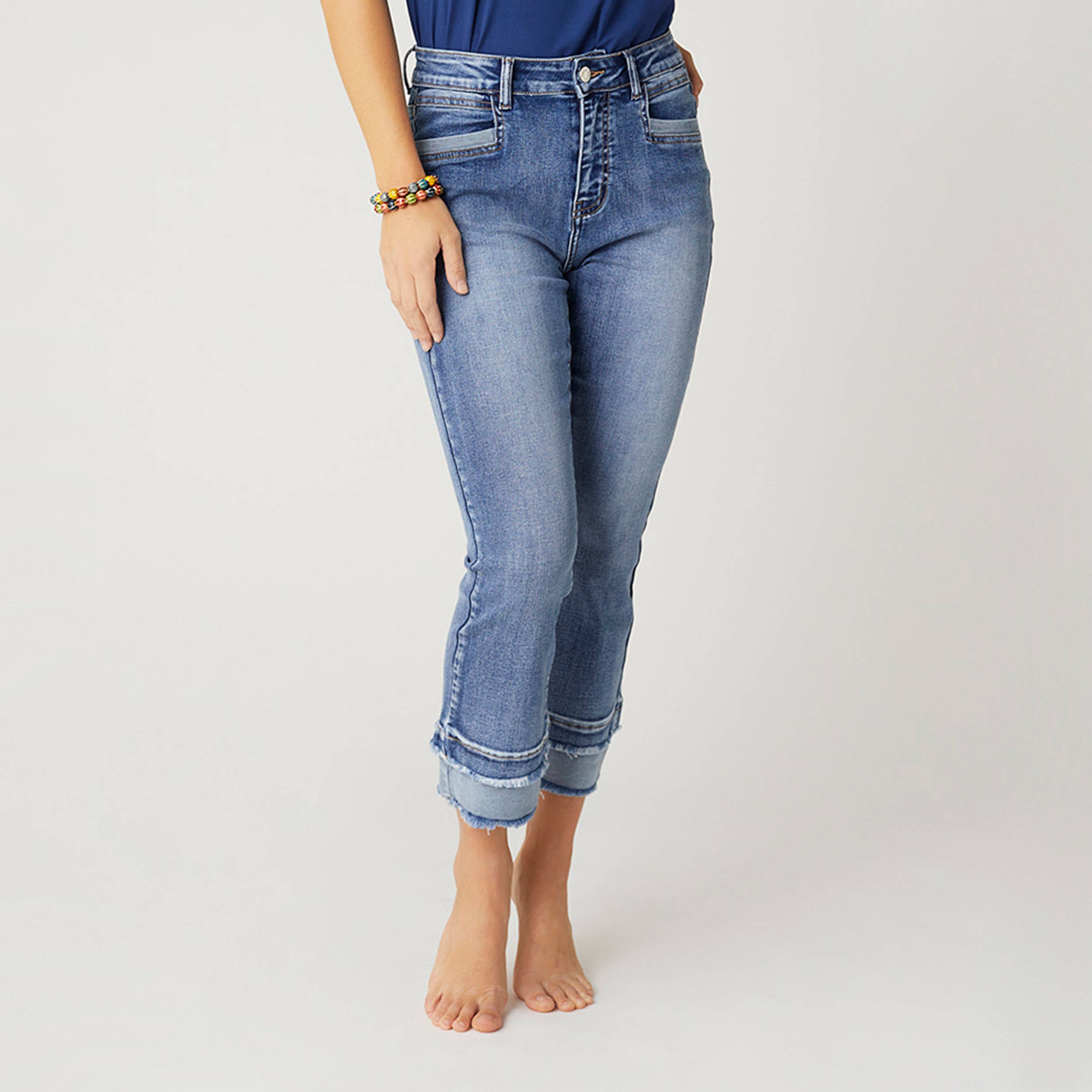 Plus Size EverStretch Boyfriend Capri Jeans with Contrast Bottom