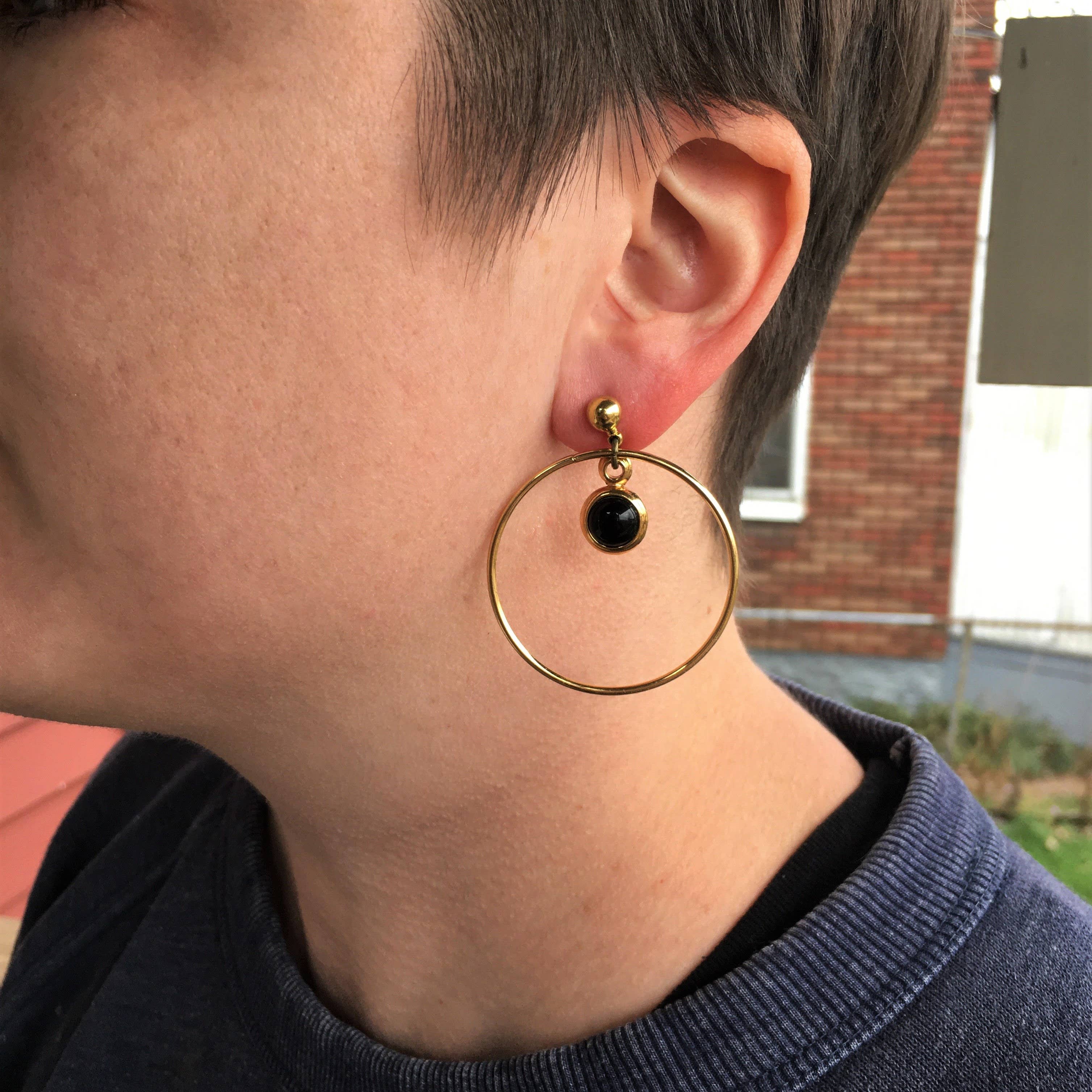 Onyx & Gold Hoops Statement Earrings