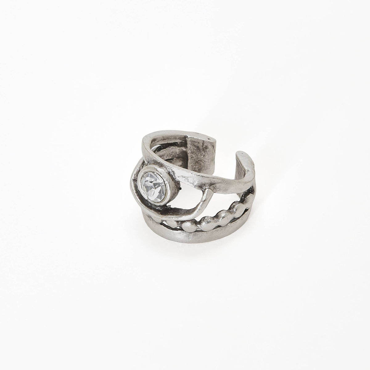 side view of a silver plated layered brass ring