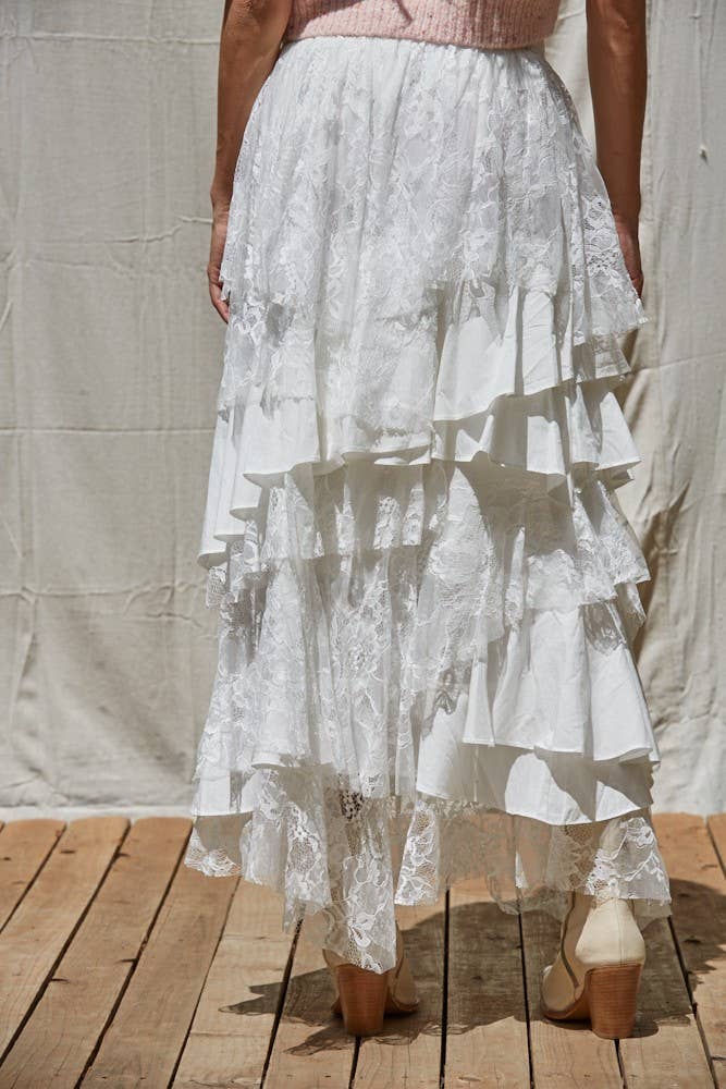 Woven Cotton Tierred Ruffled Maxi Skirt
