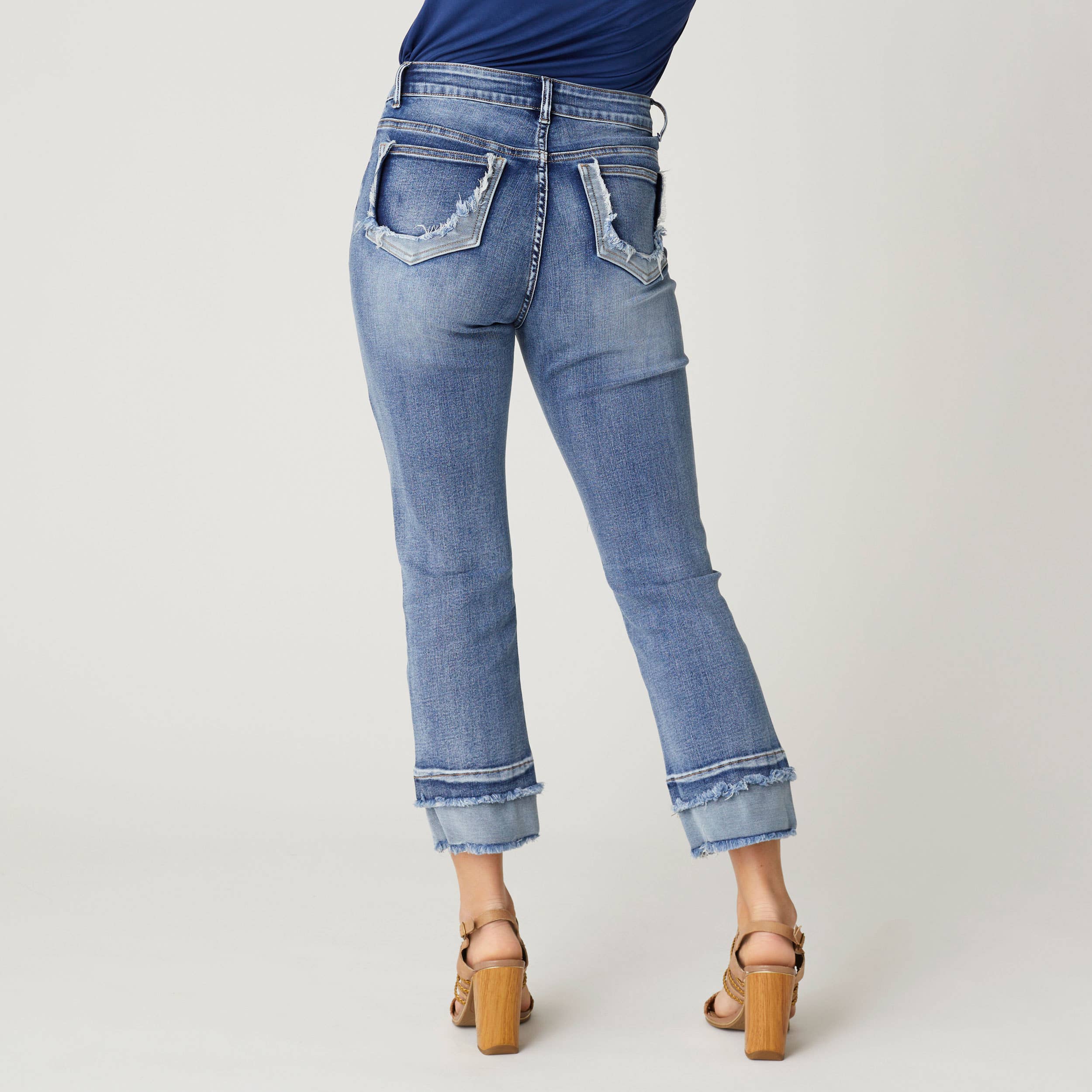 Plus Size EverStretch Boyfriend Capri Jeans with Contrast Bottom