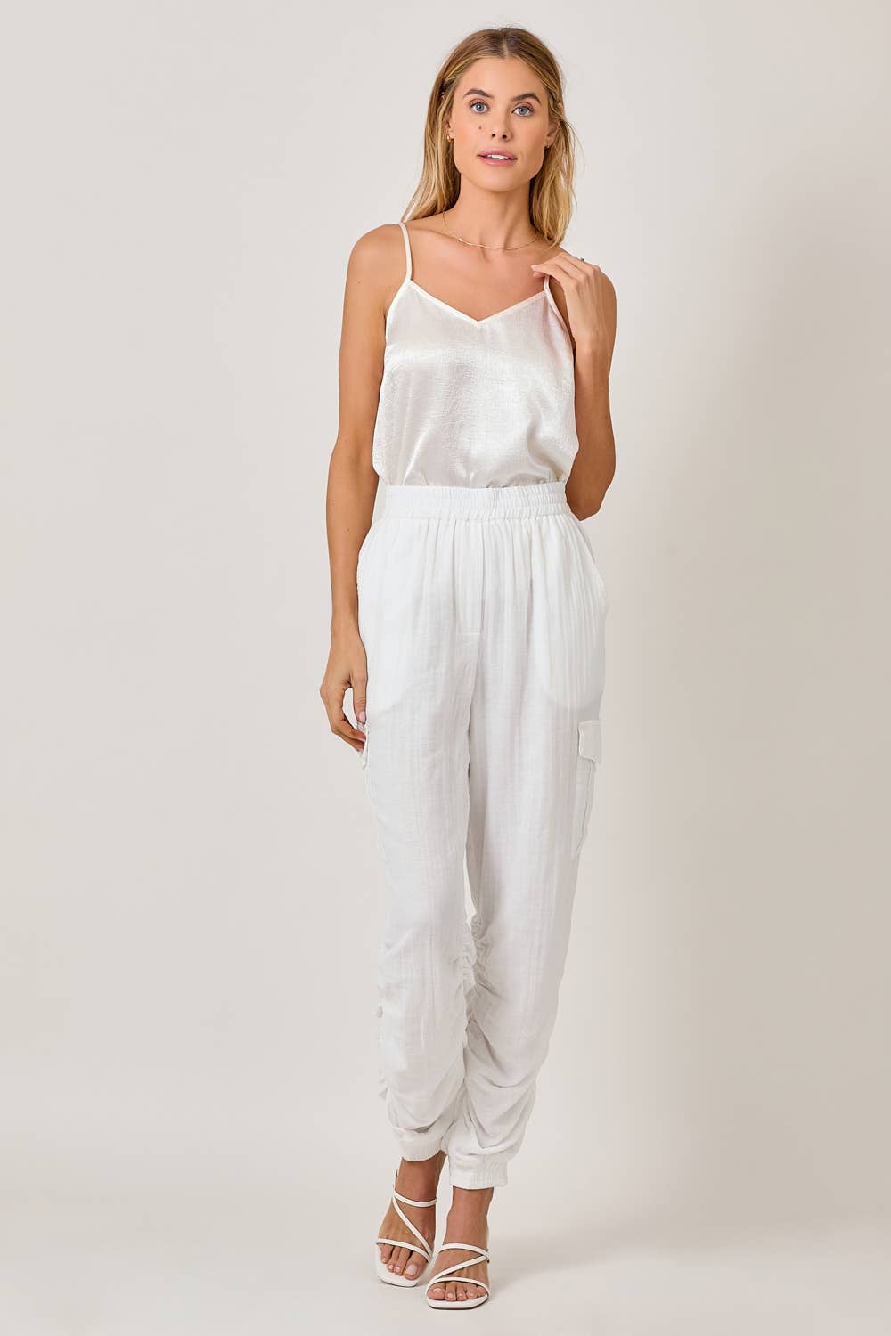 The Harper Shirred Joggers – White